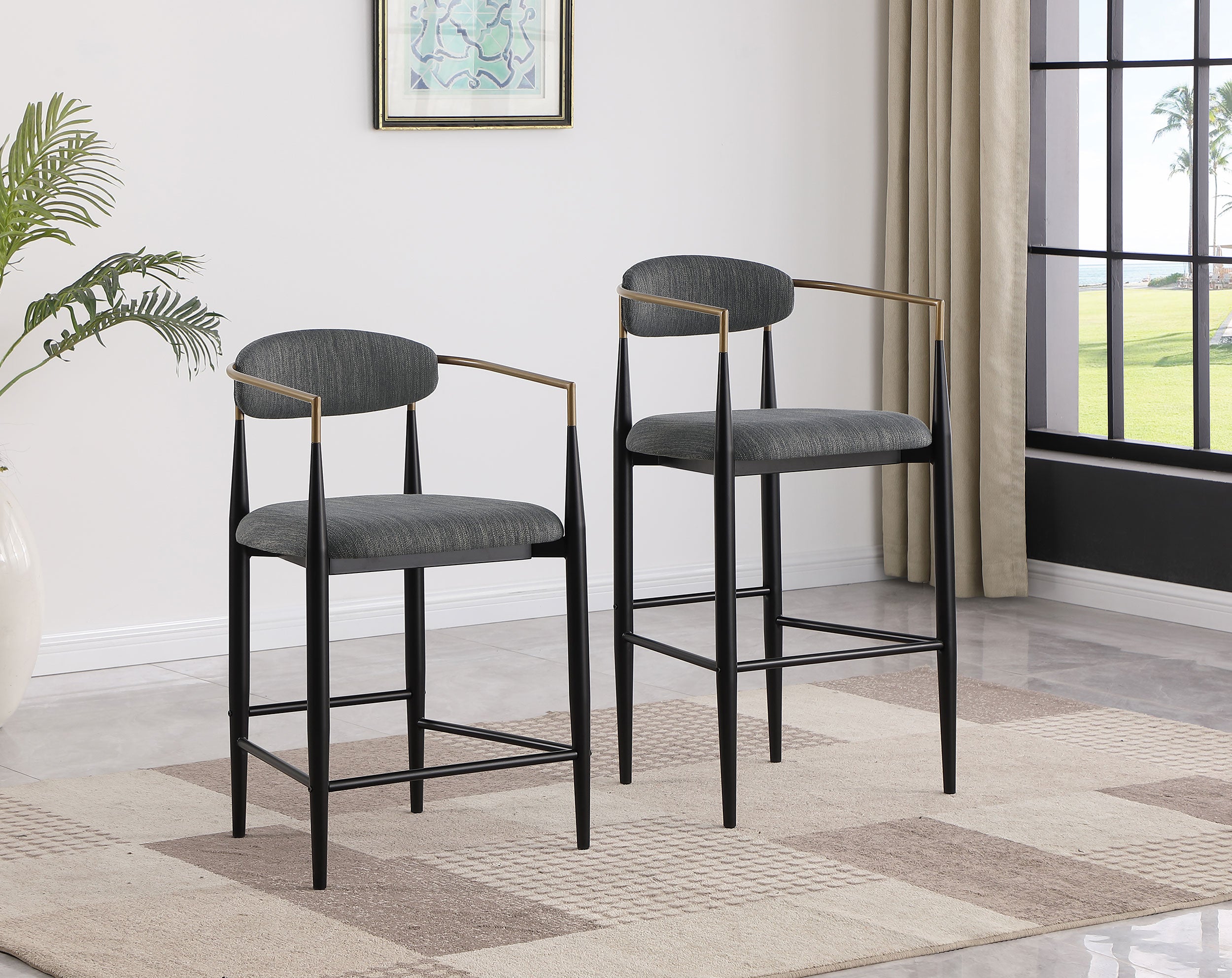Tina Fabric Upholstered Bar Chair Dark Grey (set Of 2) - MyWaynesHome #
