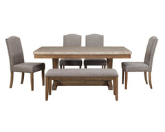 Vesper Brown/Gray Marble Rectangular Dining Set - MyWaynesHome #