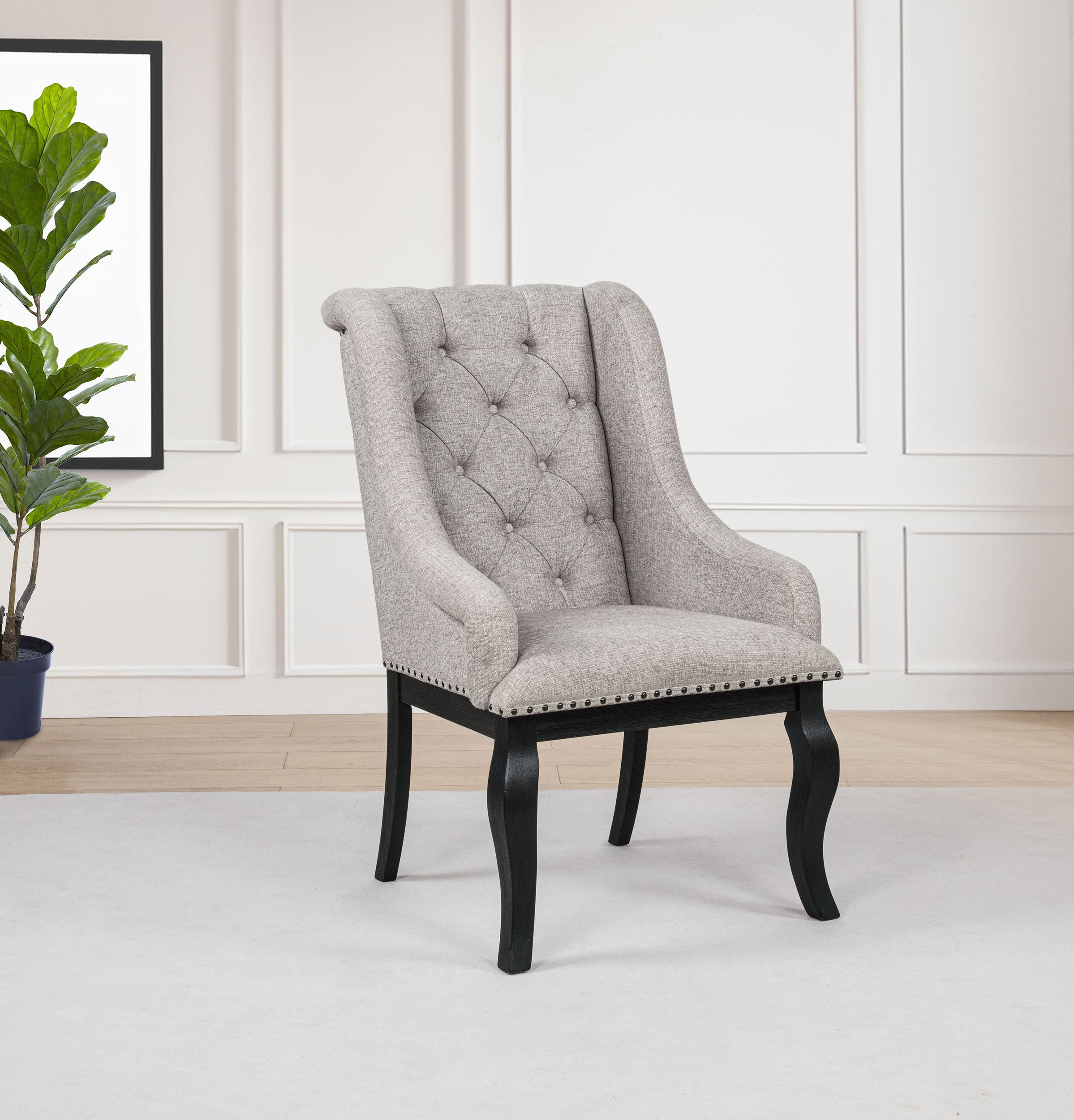 Phelps Upholstered Dining Arm Chair Tobacco And Distressed Noir
