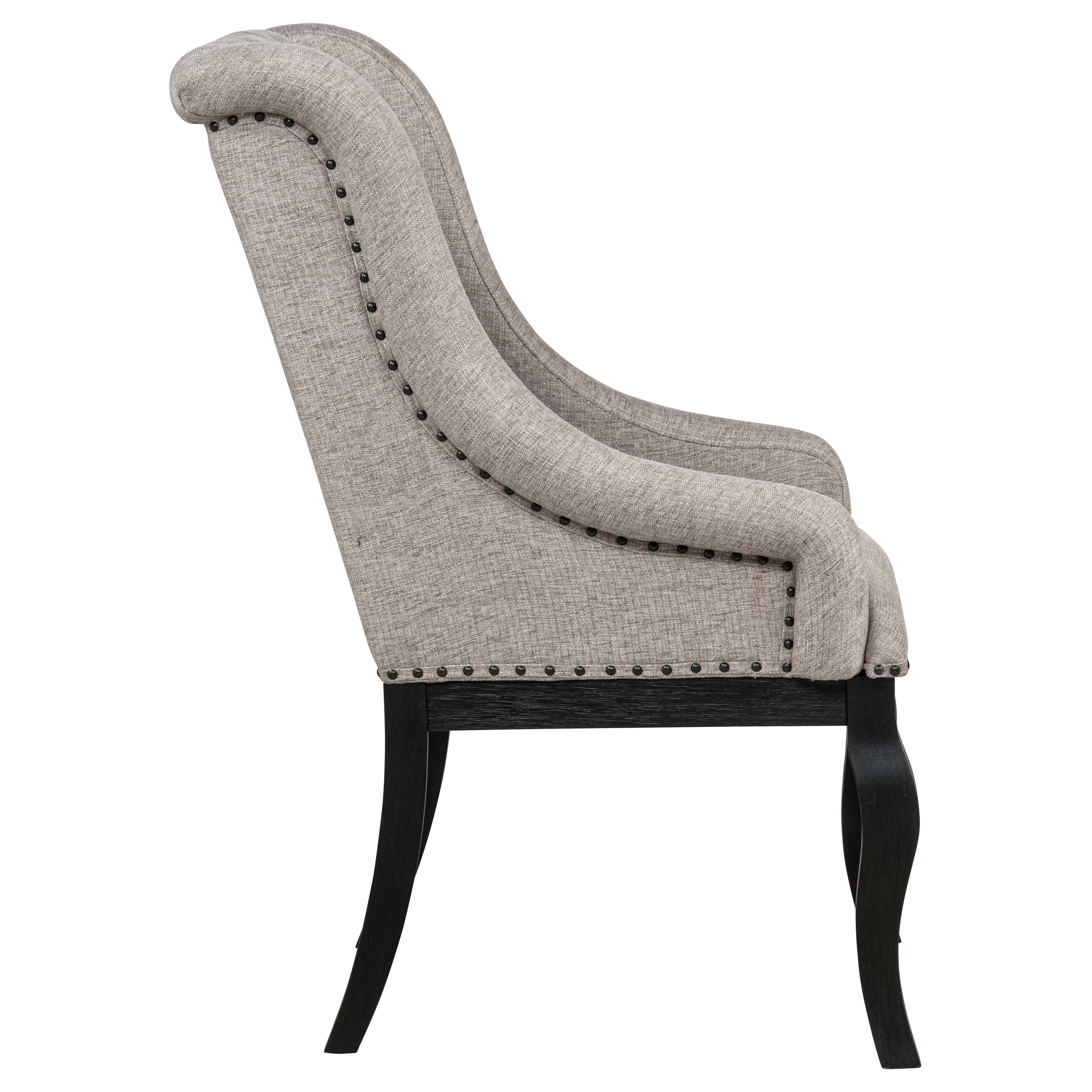 Phelps Upholstered Dining Arm Chair Tobacco And Distressed Noir