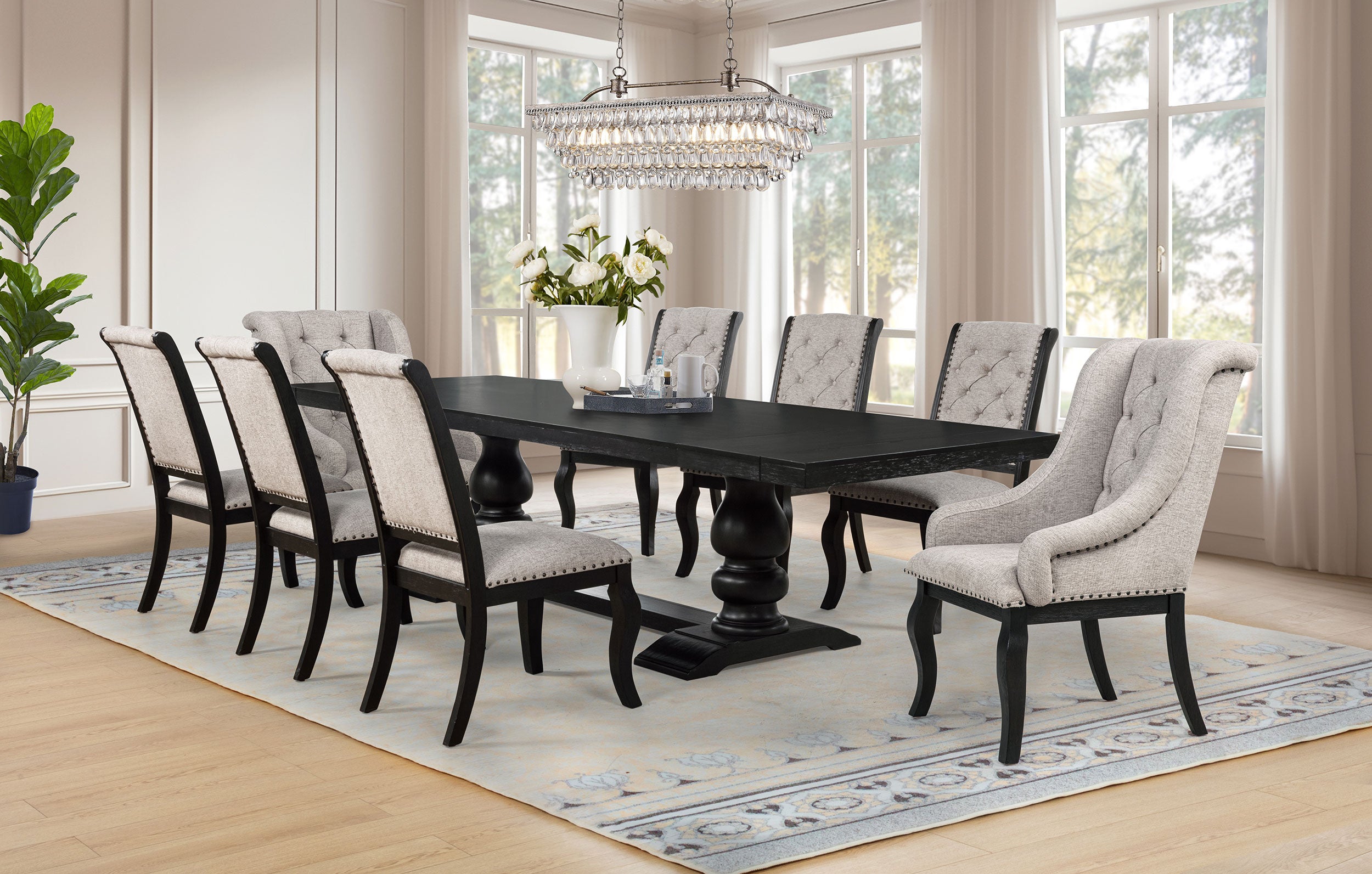Phelps Upholstered Dining Arm Chair Tobacco And Distressed Noir