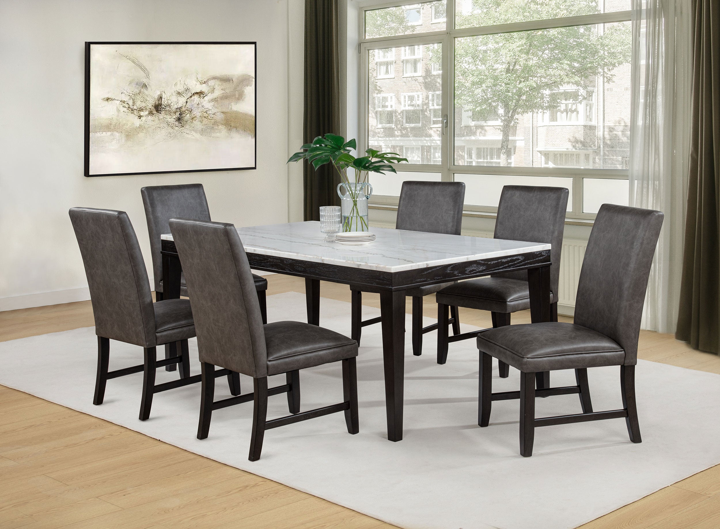 Averill Faux Leather Upholstered Dining Side Chair Dark Grey (set Of 2)