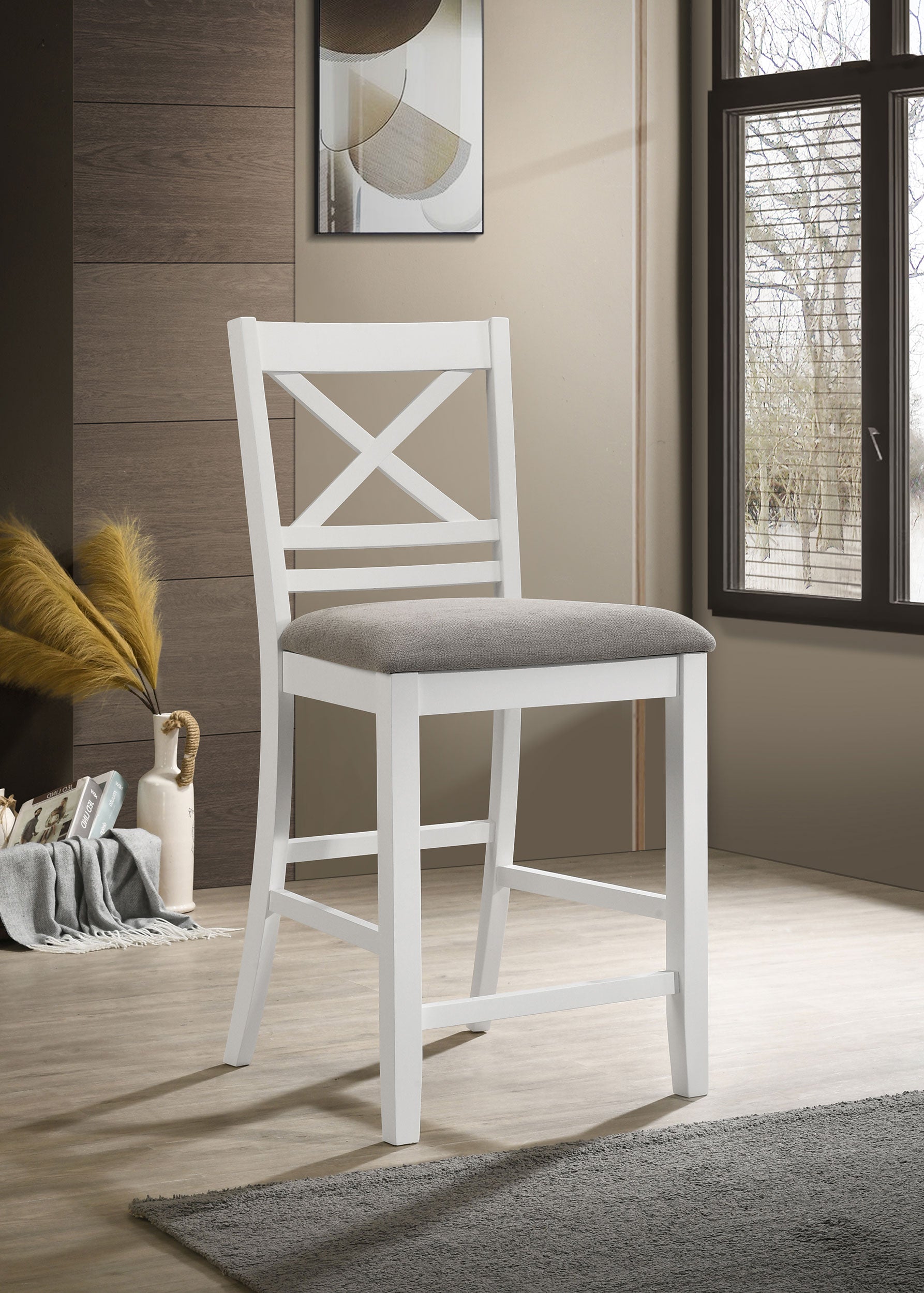 Hollis Wood Counter Chair With Cushion White (set Of 2) - MyWaynesHome #