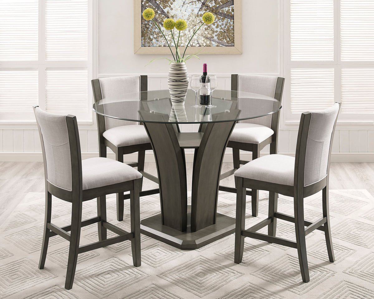Camelia Gray Round Glass-Top Counter Height Dining Set - MyWaynesHome #