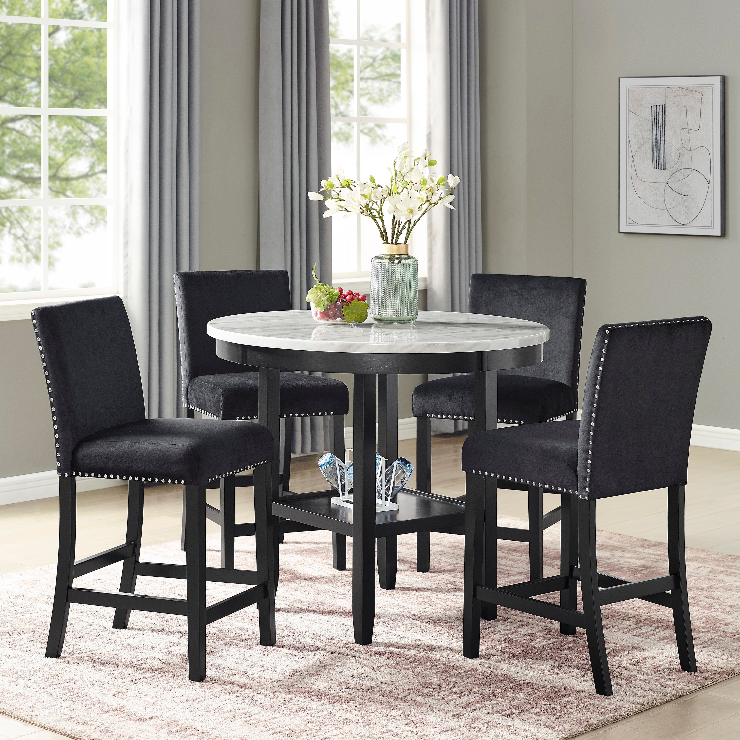 Lennon Black/White Faux Marble-Top Round Counter Height Table - MyWaynesHome #
