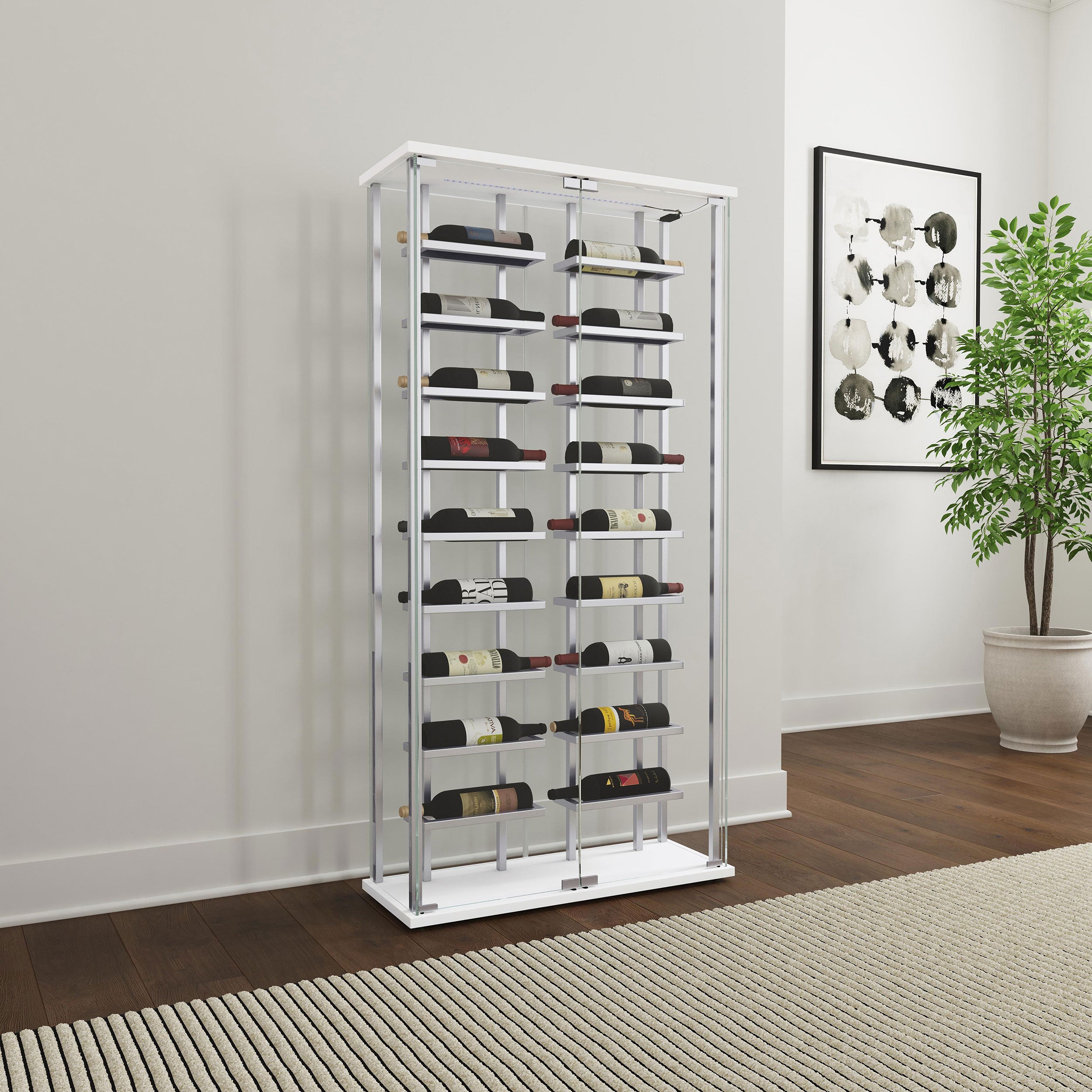 Montara Tempered Glass Wine Storage Led Curio Cabinet Chrome - MyWaynesHome #
