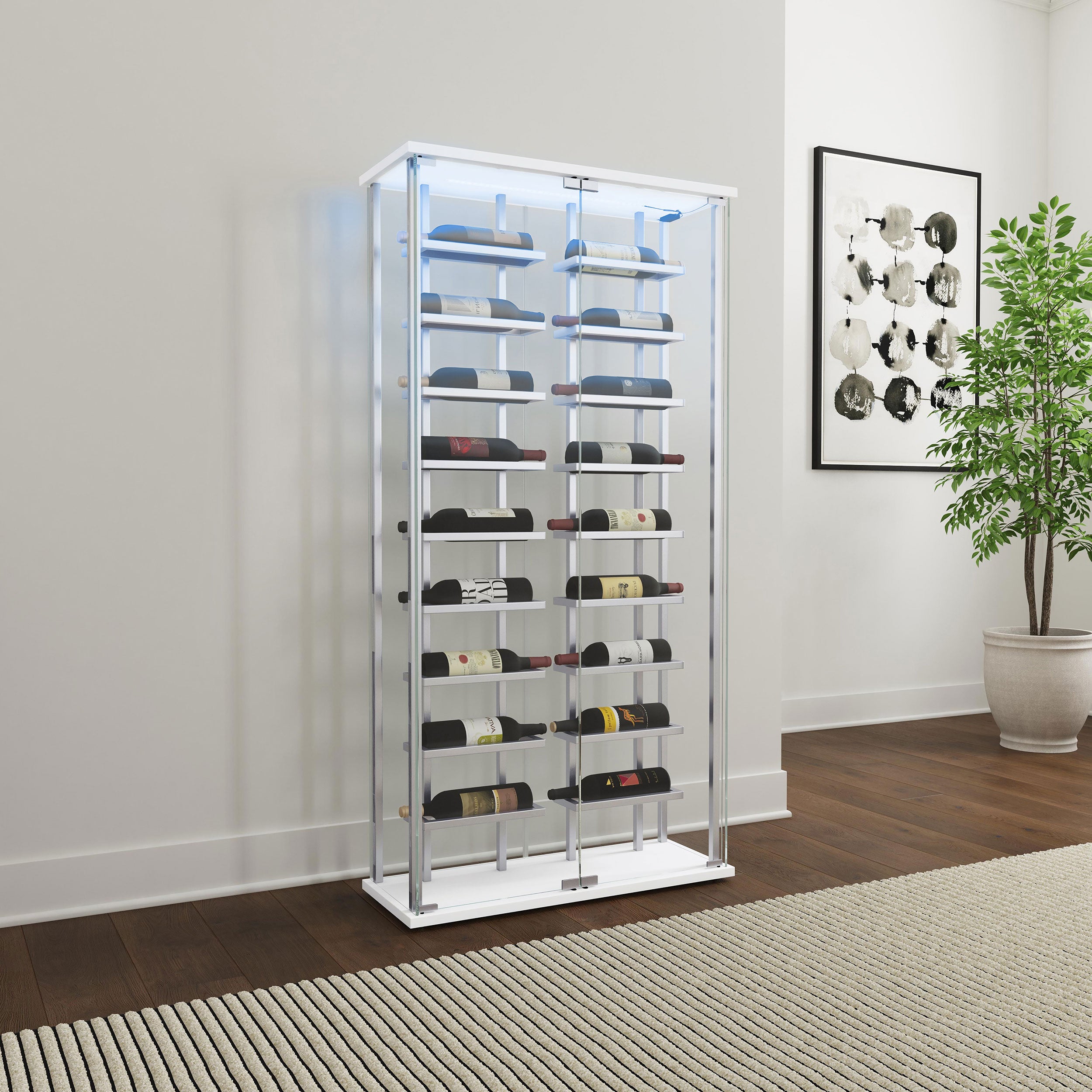 Montara Tempered Glass Wine Storage Led Curio Cabinet Chrome - MyWaynesHome #