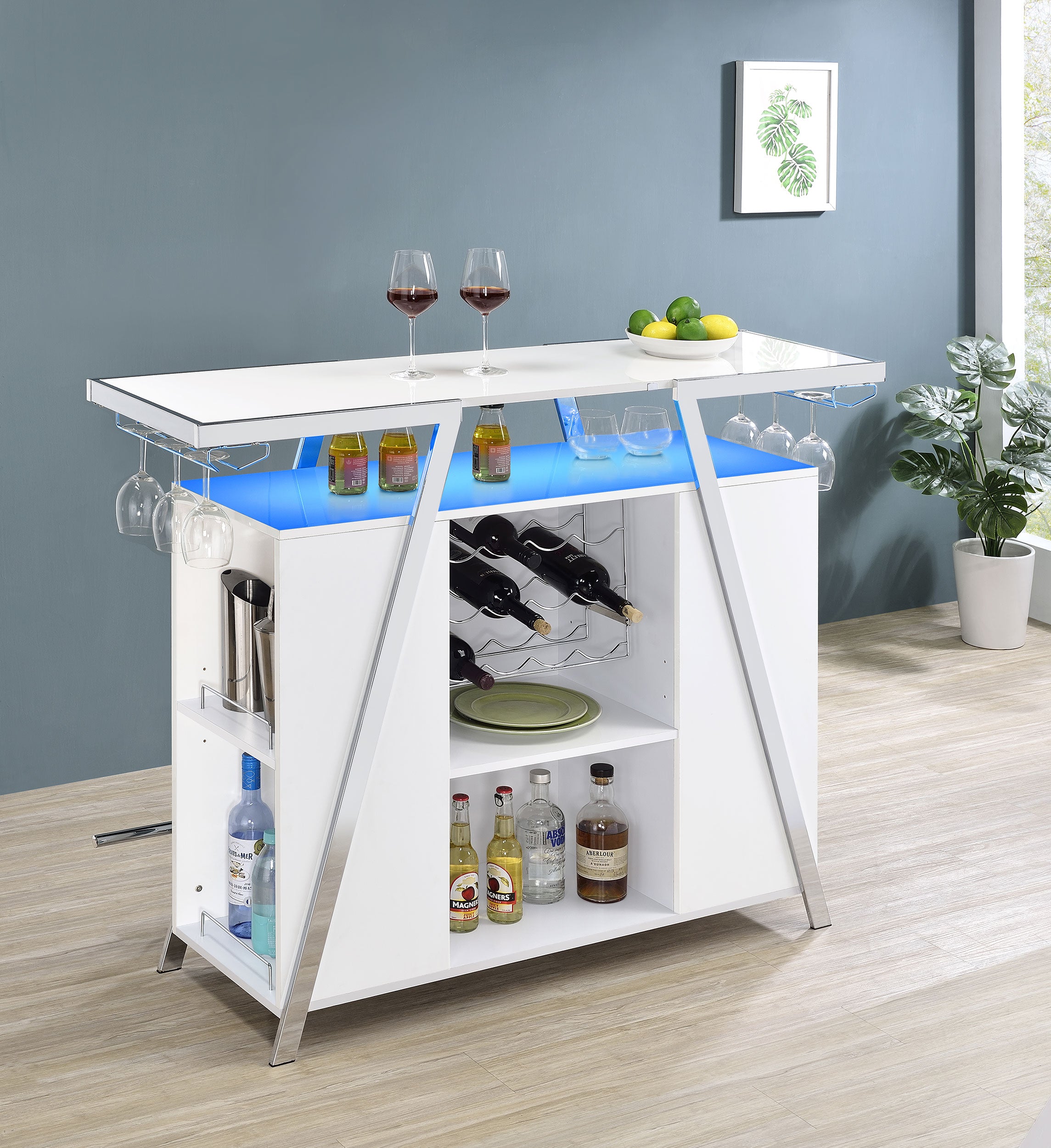 Araceli Freestanding Led Home Bar Cabinet White High Gloss