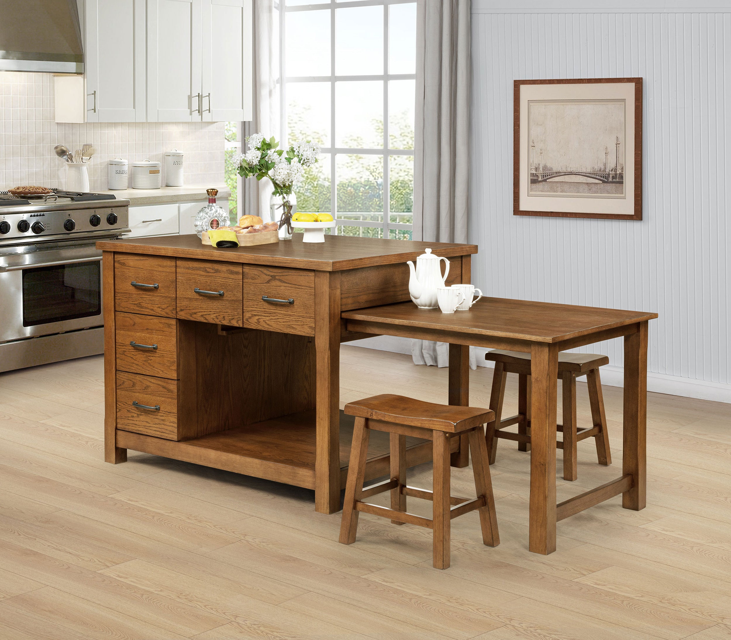 Mayfair 3-piece Kitchen Island With Extension Table Dark Oak