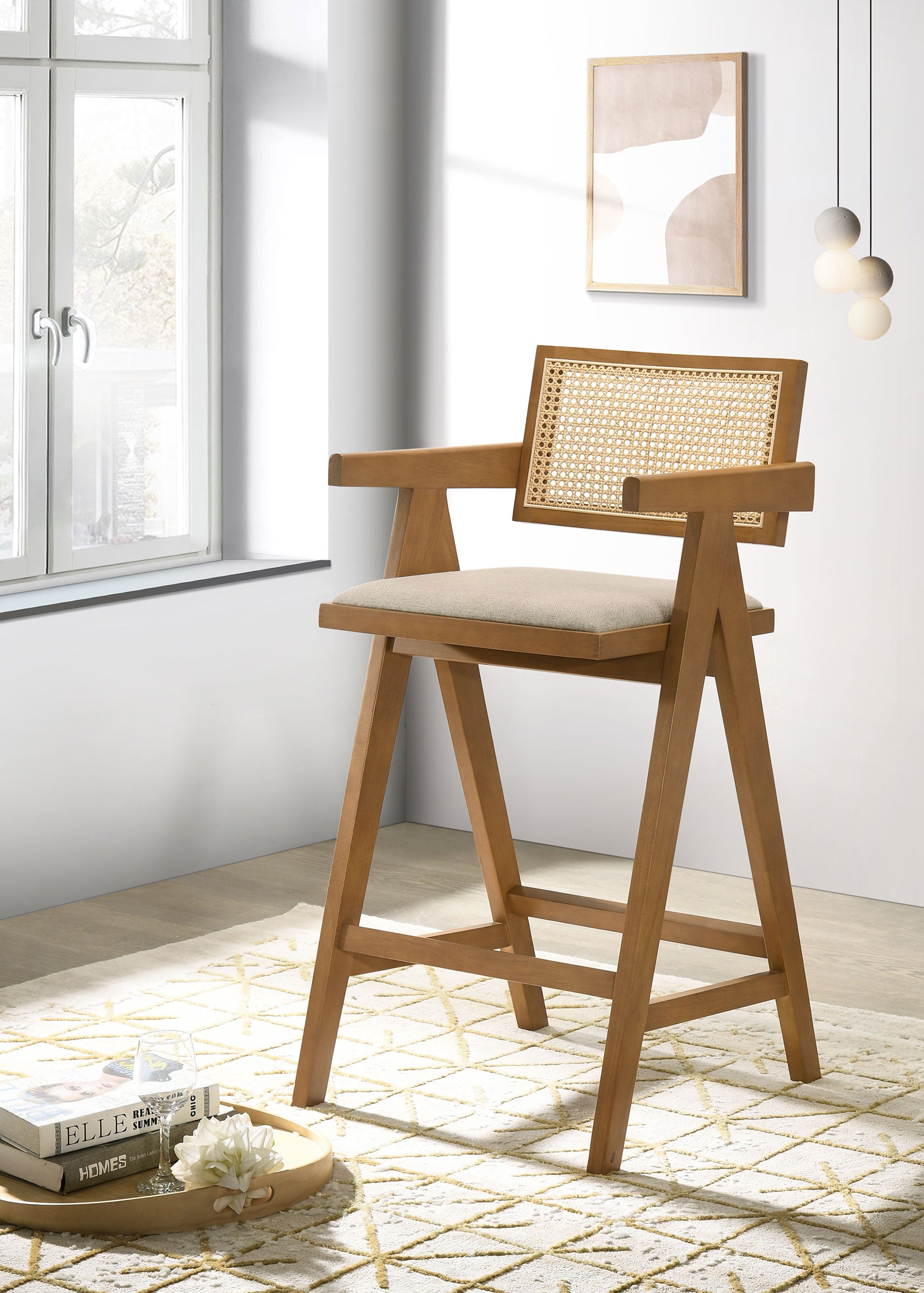 Kane Woven Rattan Wood Bar Chair Light Walnut (set Of 2) - MyWaynesHome #