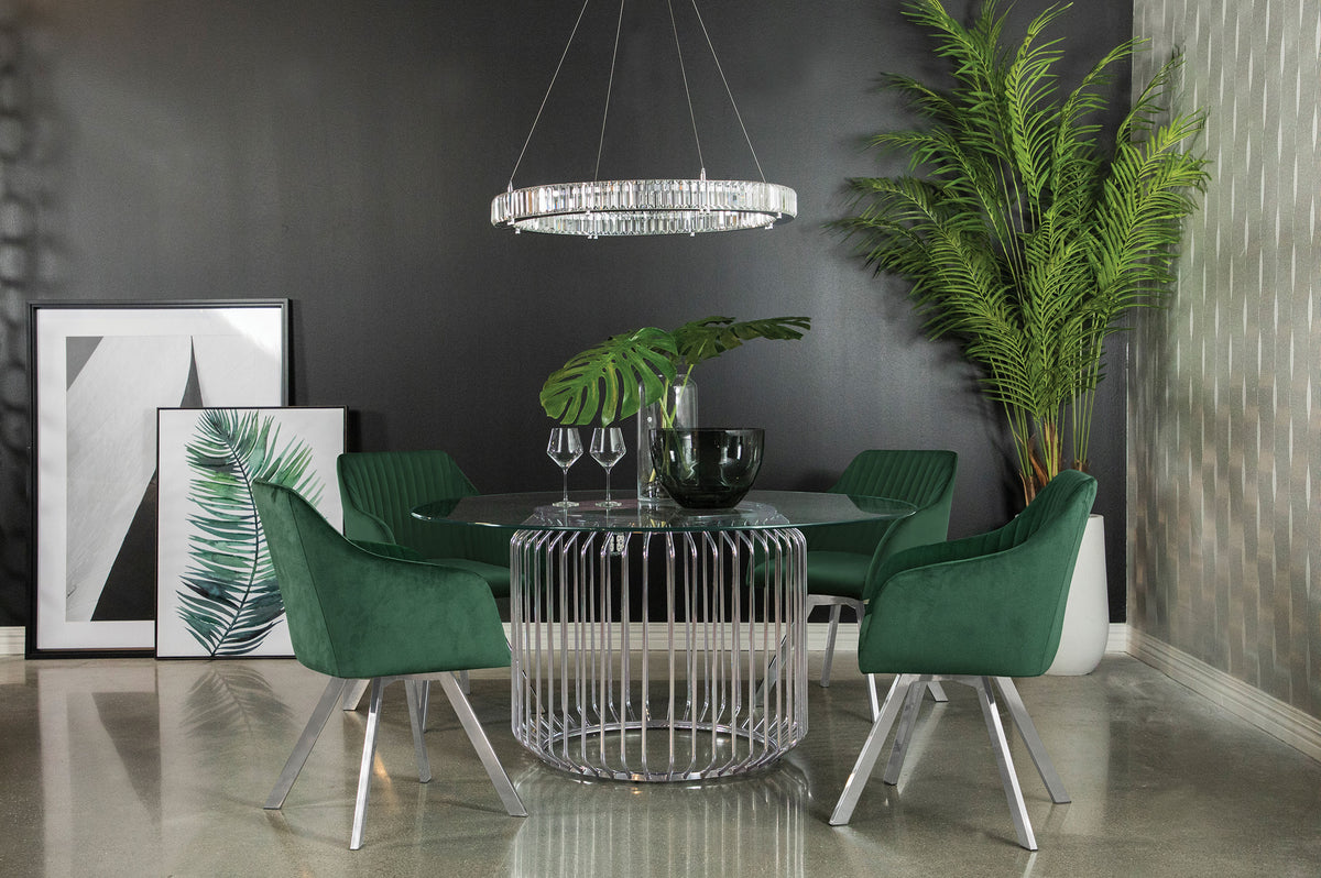 Veena 5-piece Round Glass Top Dining Table Set Chrome - MyWaynesHome #
