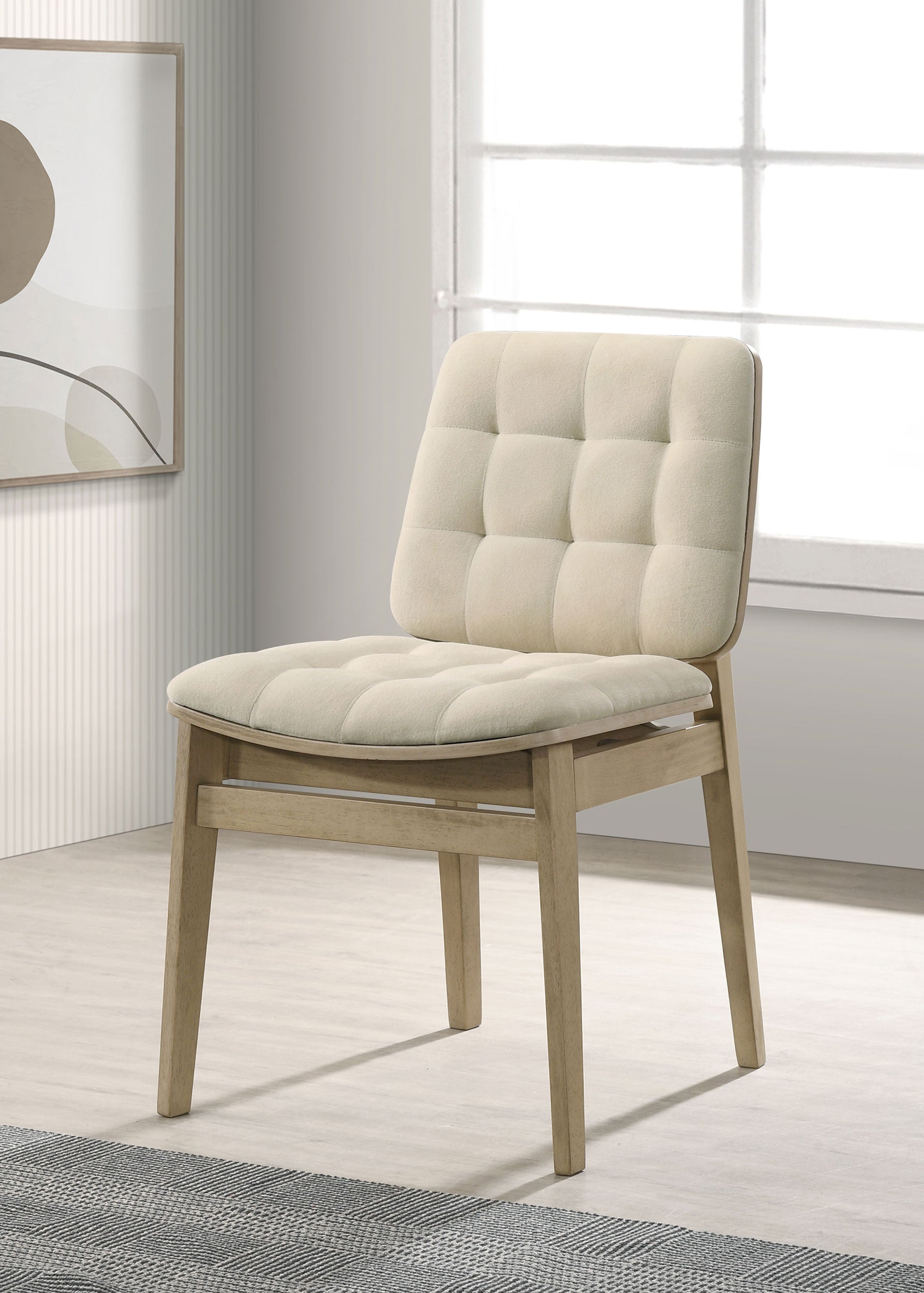 Redbridge Velvet Upholstered Side Chair Cream And Natural Oak (set Of 2)