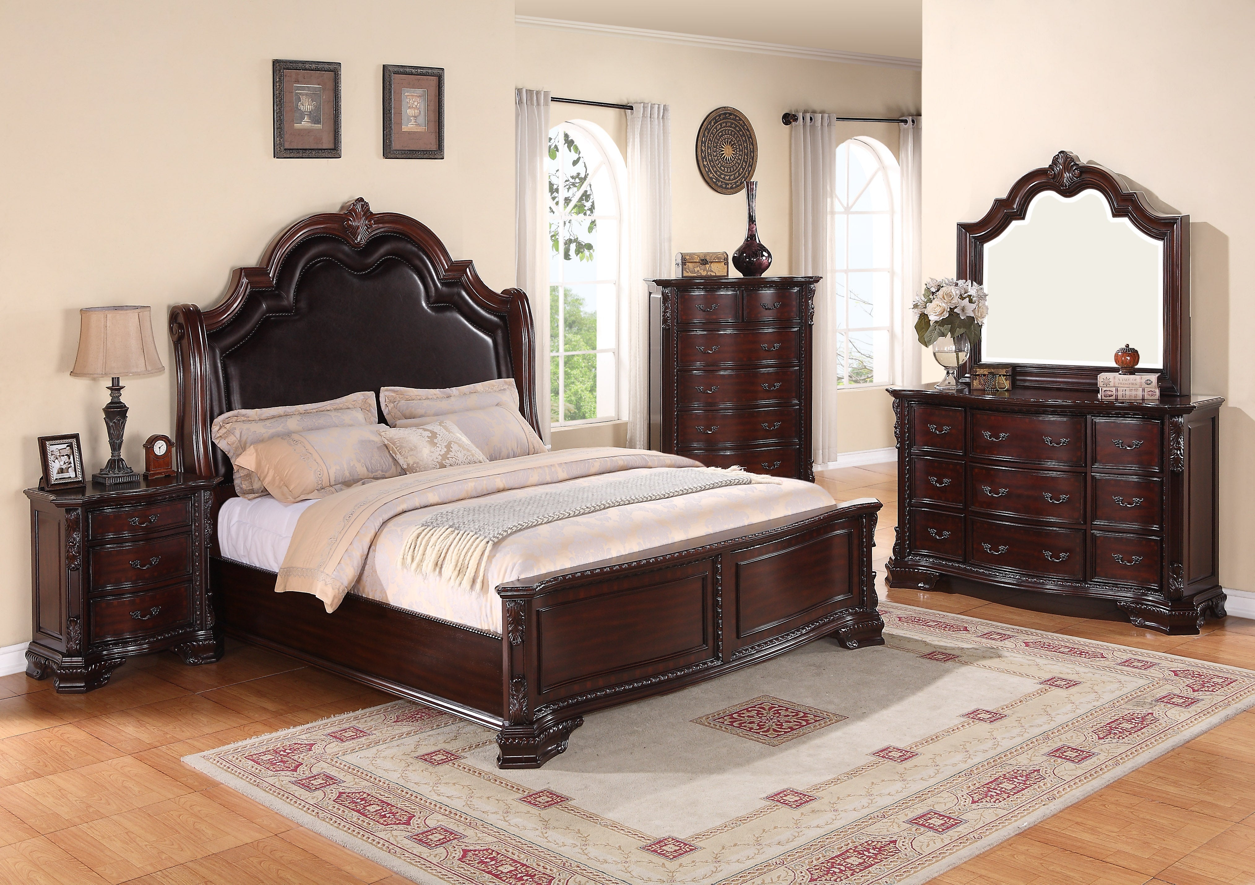 Sheffield Rich Brown Upholstered Panel Bedroom Set - MyWaynesHome #