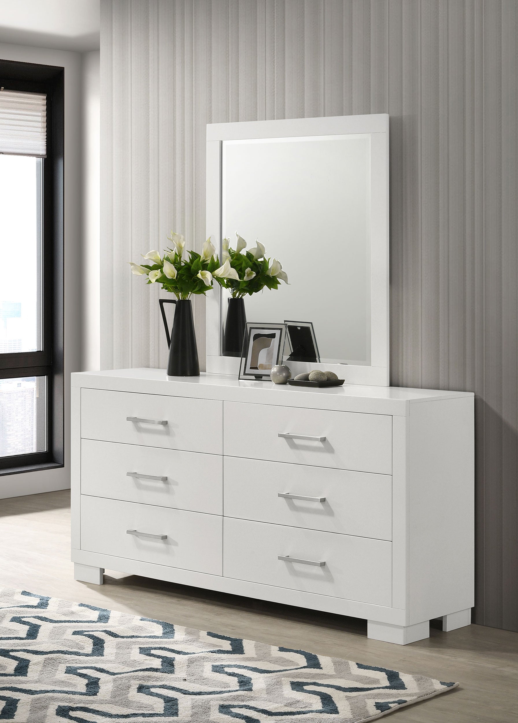 Jessica 6-drawer Dresser With Mirror Snow White