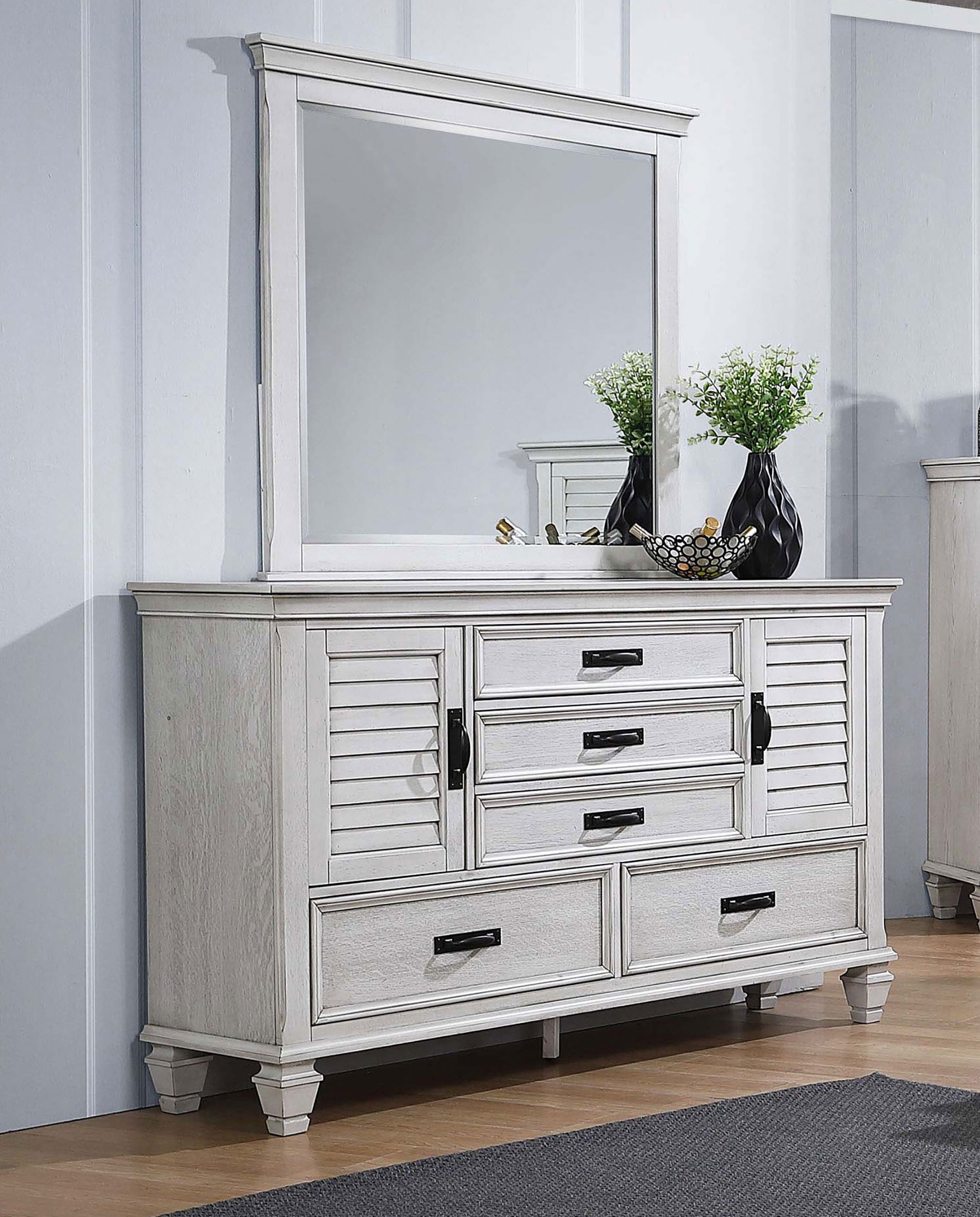 Franco 5-drawer Dresser With Mirror Distressed White