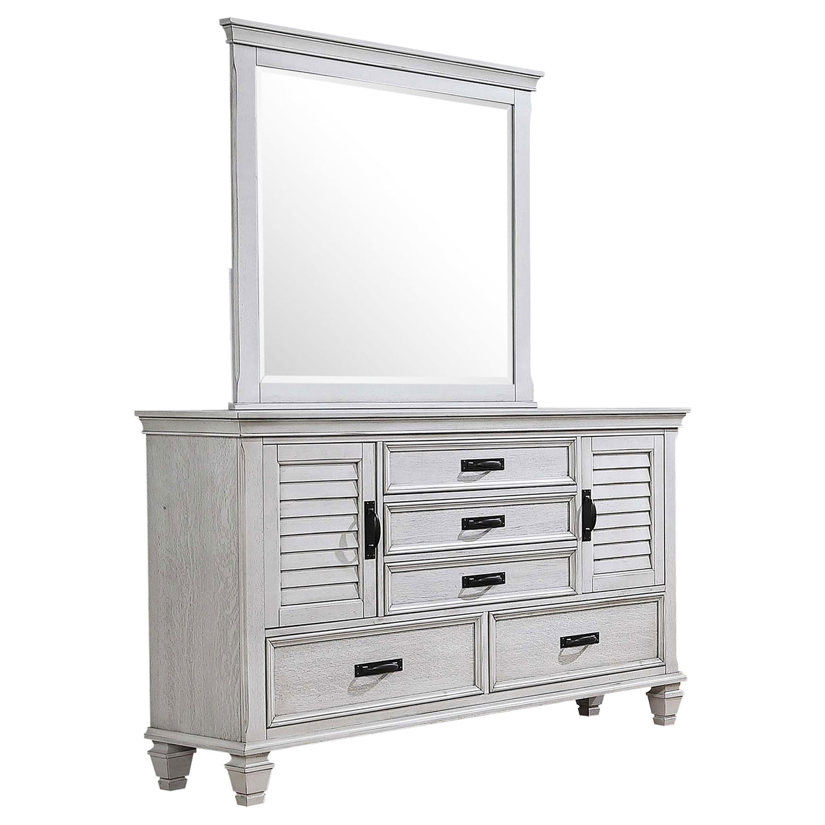 Franco 5-drawer Dresser With Mirror Distressed White