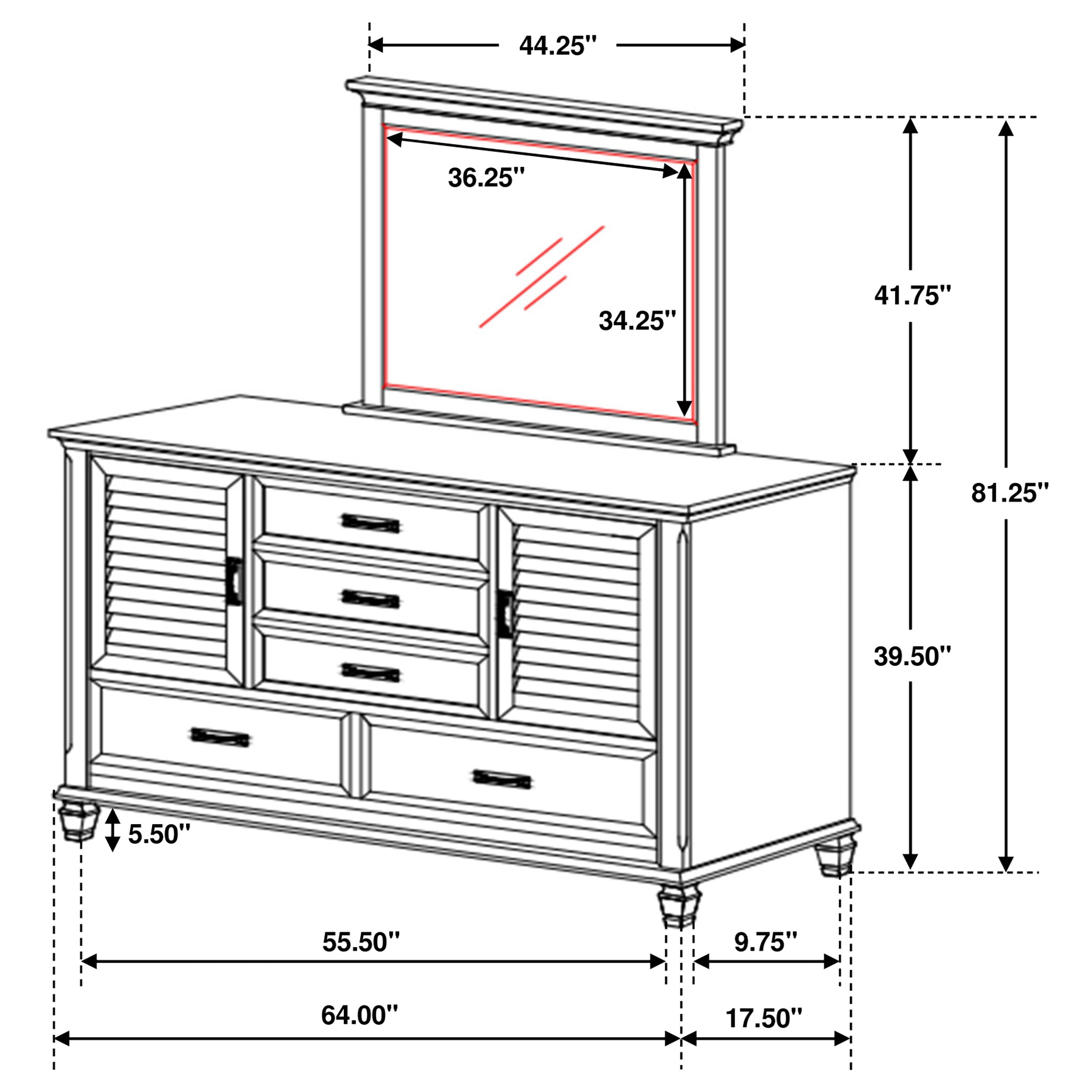 Franco 5-drawer Dresser With Mirror Distressed White