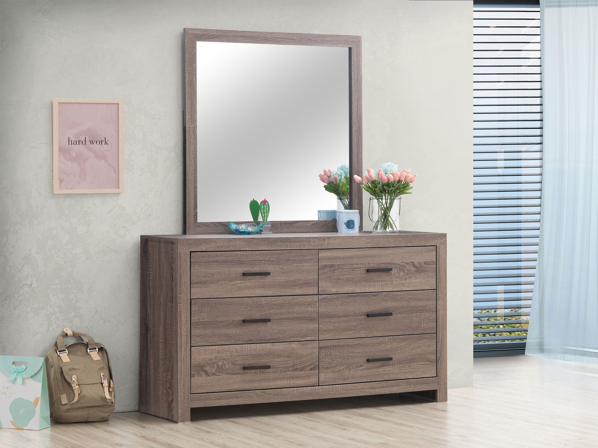 Brantford 6-drawer Dresser With Mirror Barrel Oak