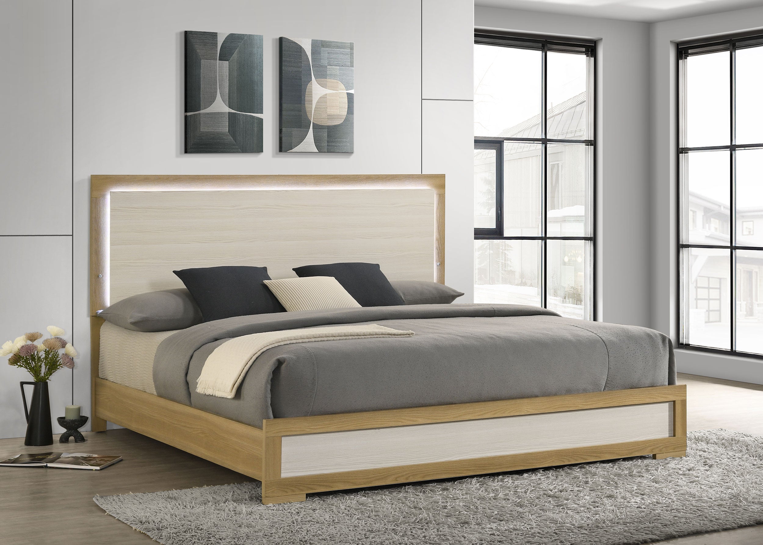 Hyland Eastern King Panel Bed Led Headboard Natural