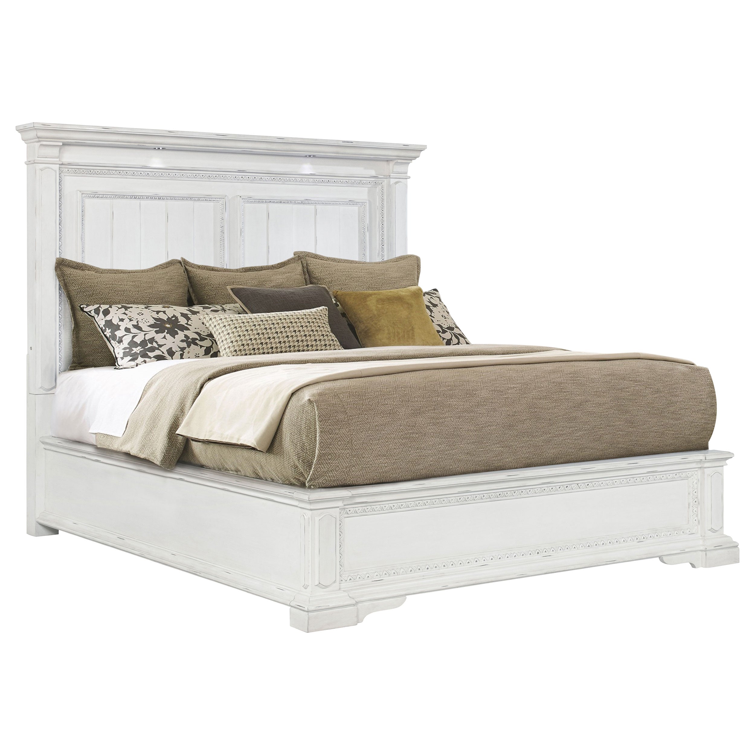 Mckinney Eastern King Led Light Panel Bed Vintage White