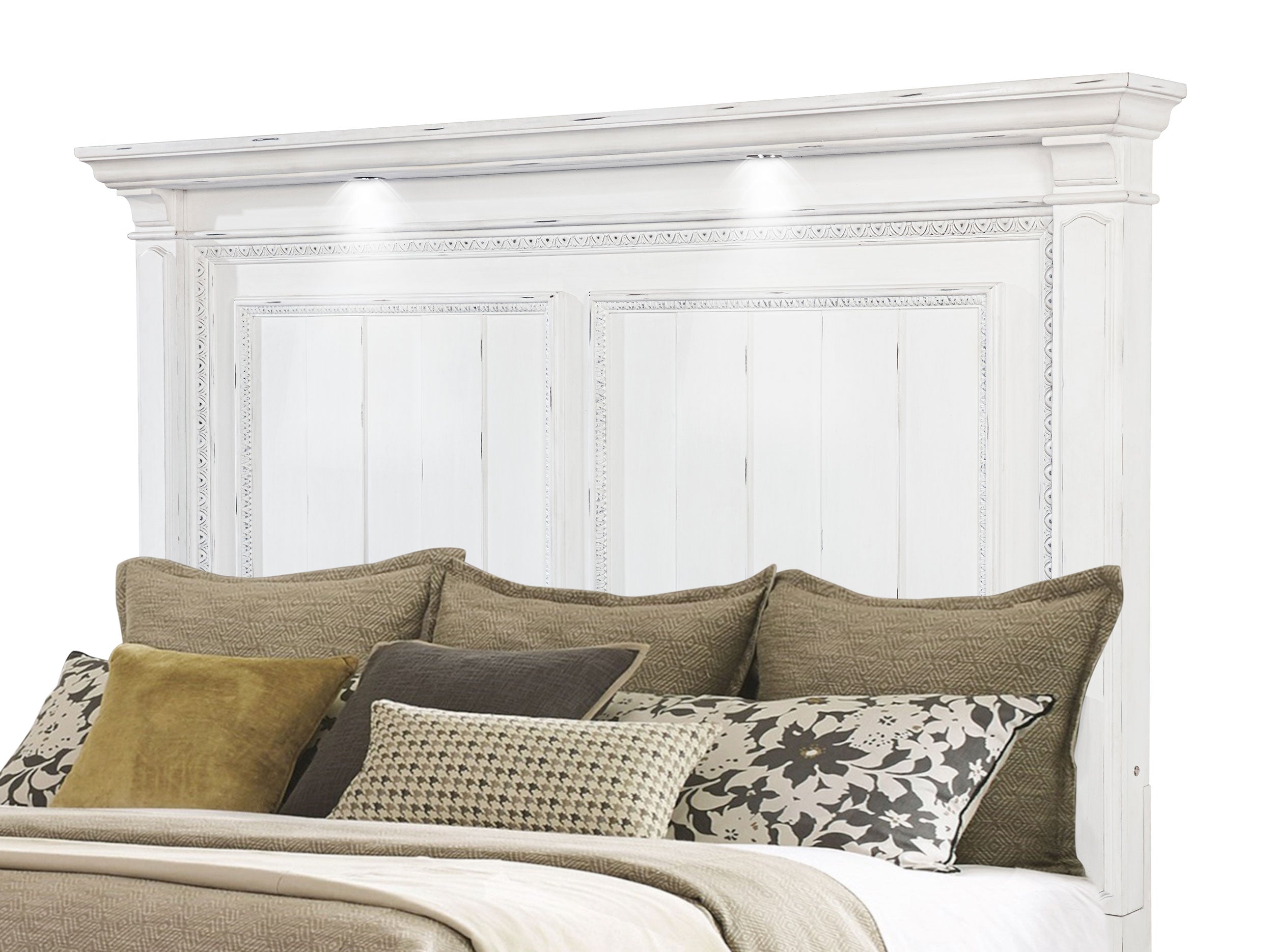 Mckinney Eastern King Led Light Panel Bed Vintage White