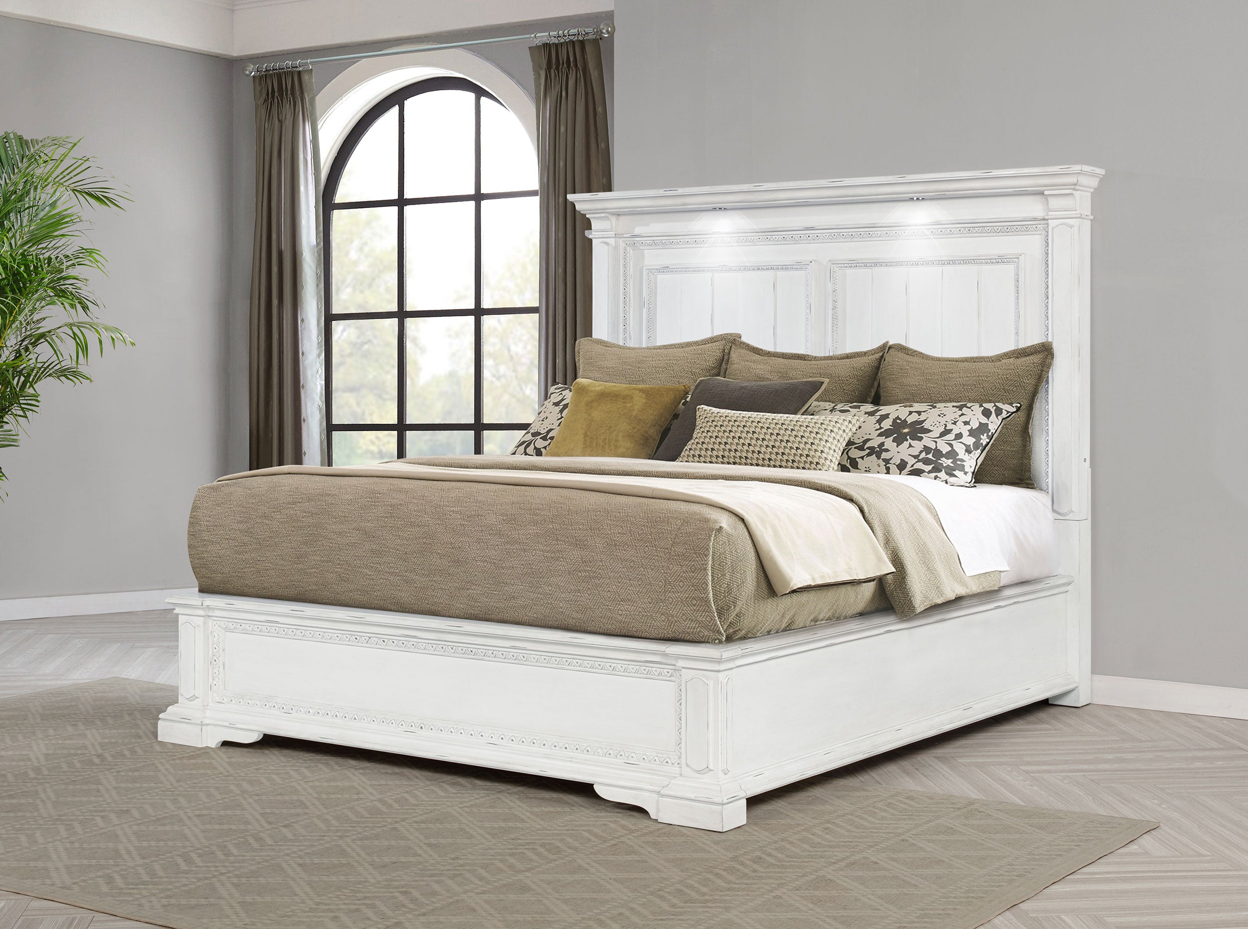Mckinney California King Led Light Panel Bed Vintage White