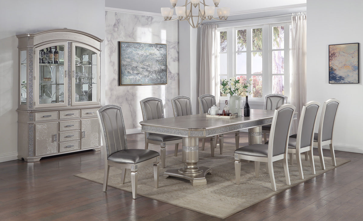 Klina Silver Champagne Double Pedestal Dining Set - MyWaynesHome #