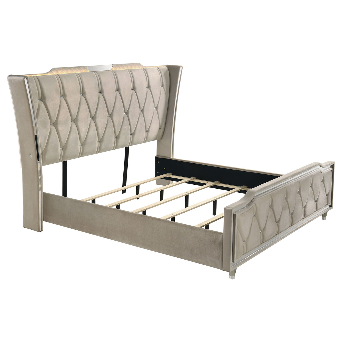 Lorient Eastern King Led Upholstered Bed Ivory And Camel