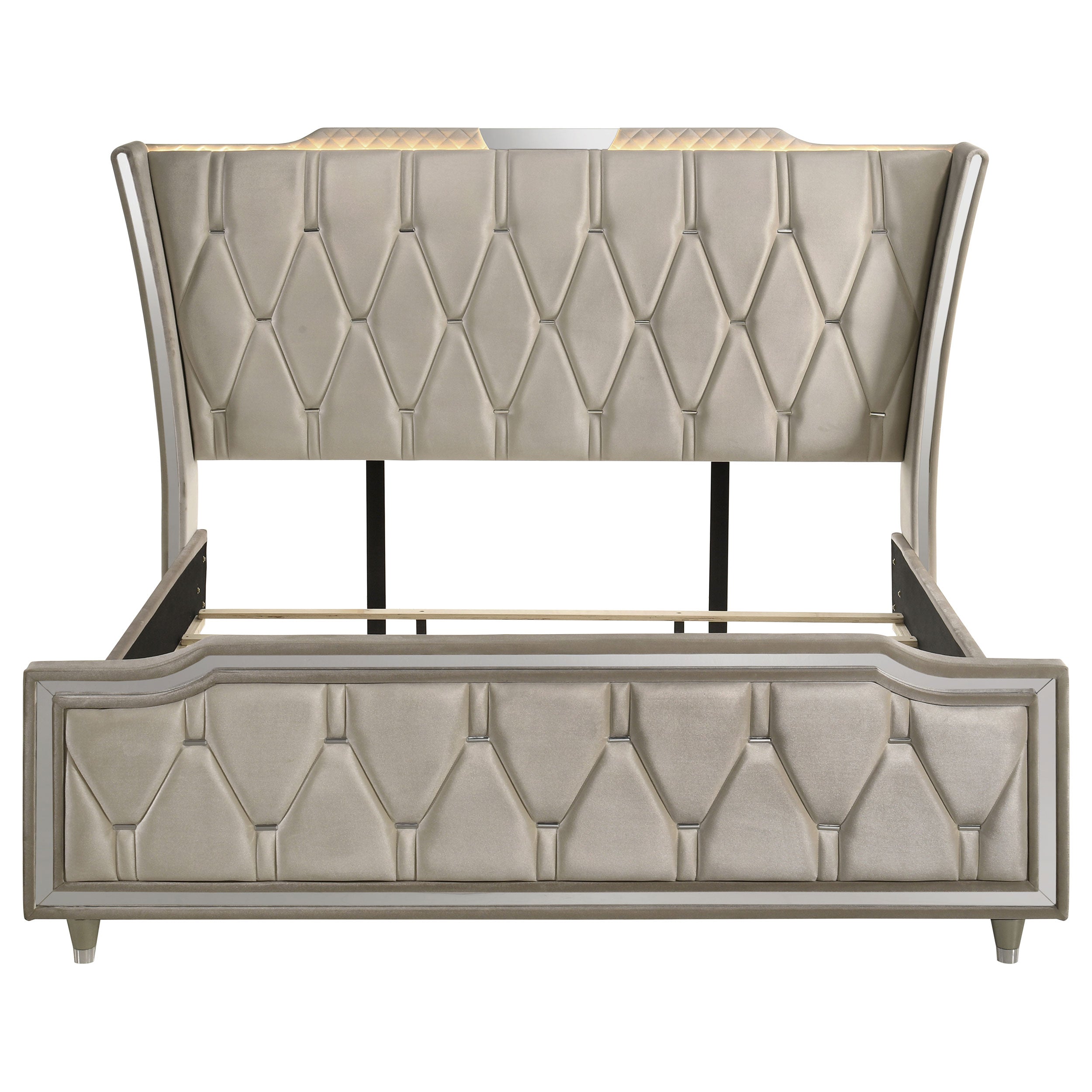 Lorient Eastern King Led Upholstered Bed Ivory And Camel