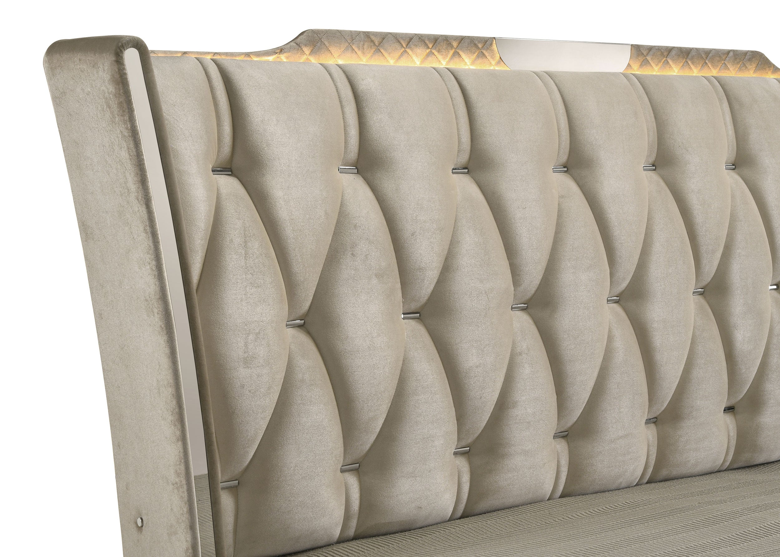 Lorient Eastern King Led Upholstered Bed Ivory And Camel