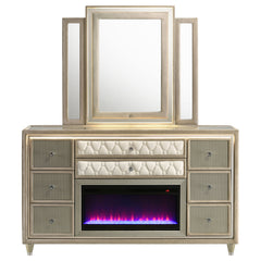 Lorient 8-drawer Led Flame Box Dresser And Mirror Ivory Camel