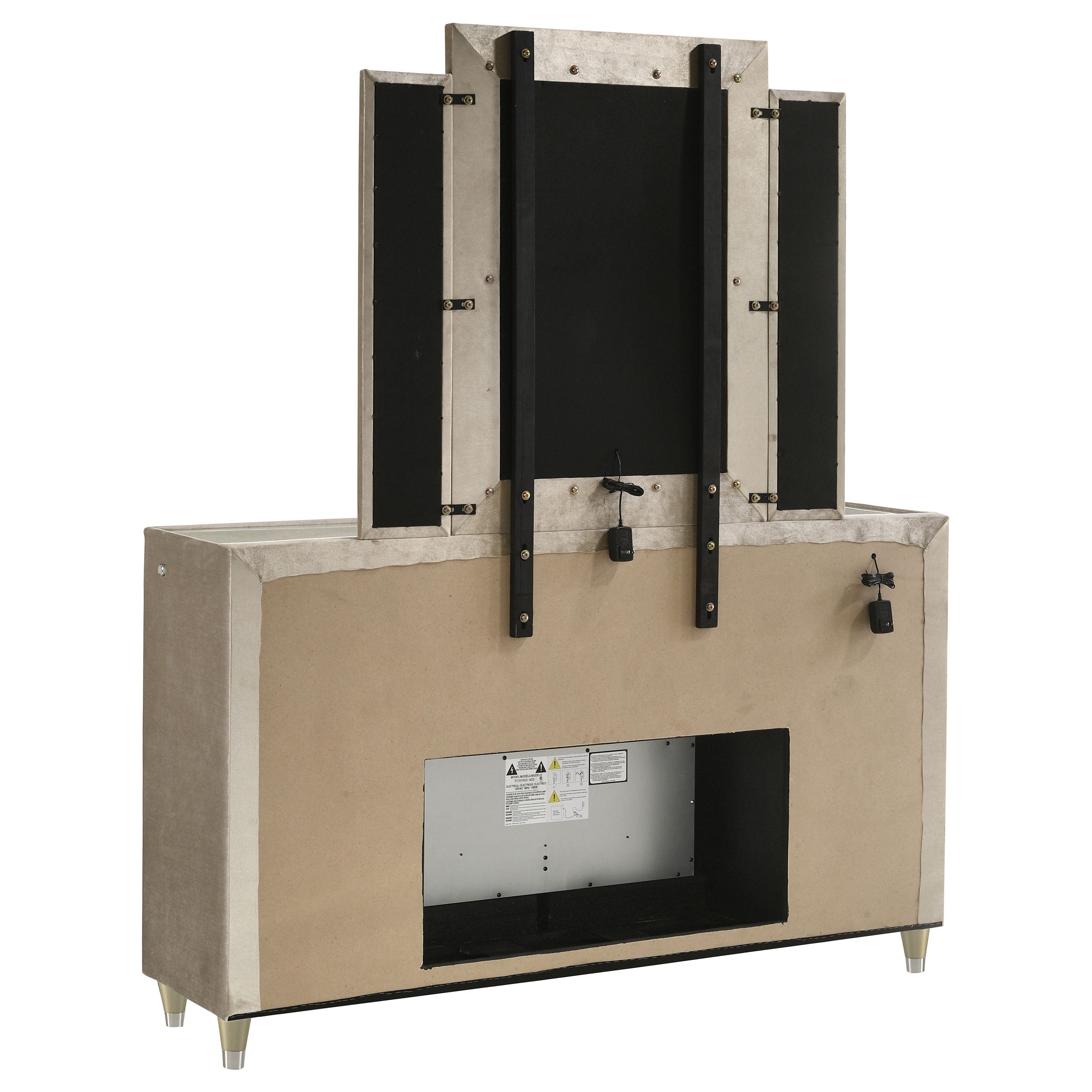 Lorient 8-drawer Led Flame Box Dresser And Mirror Ivory Camel