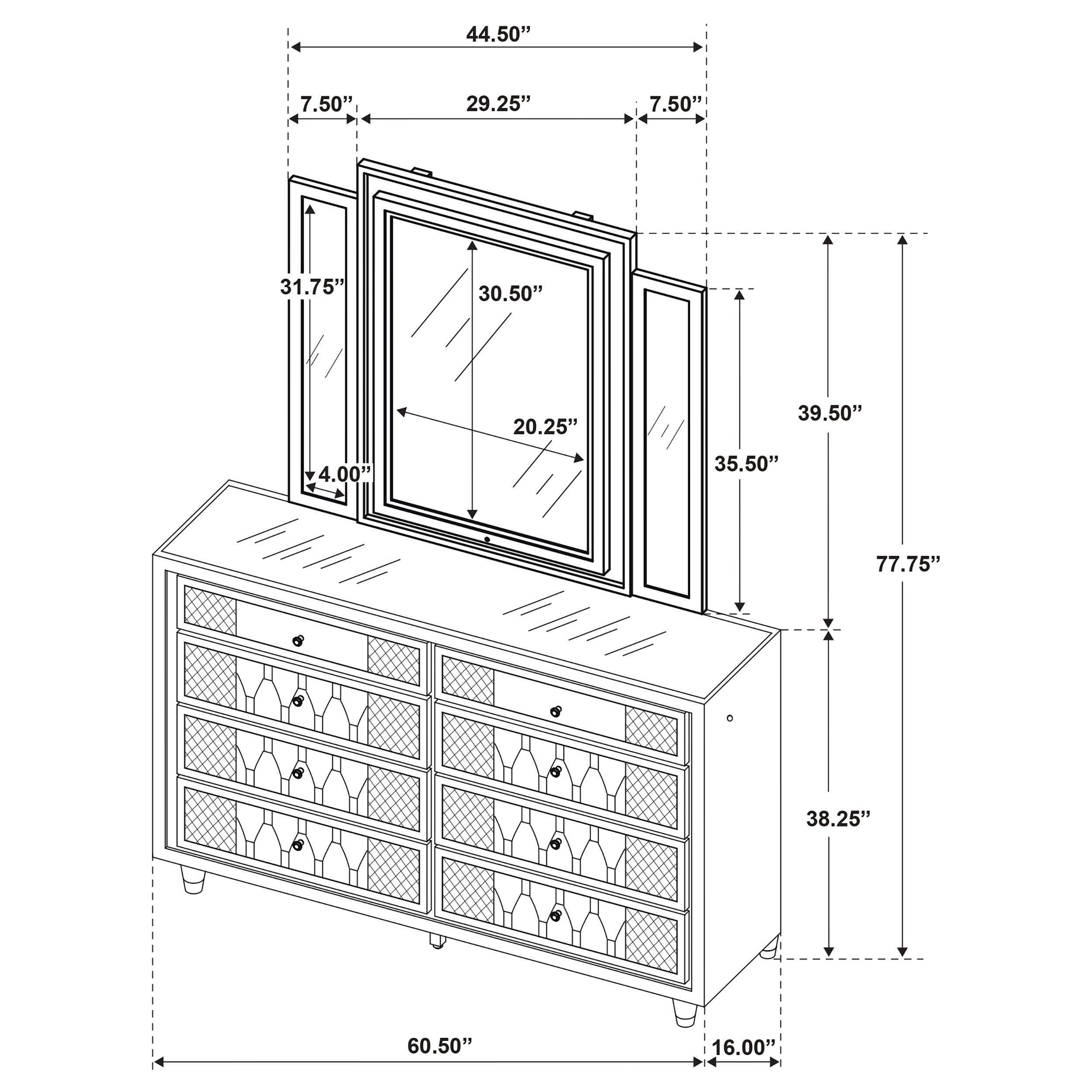 Lorient 8-drawer Led Dresser With Mirror Ivory And Camel