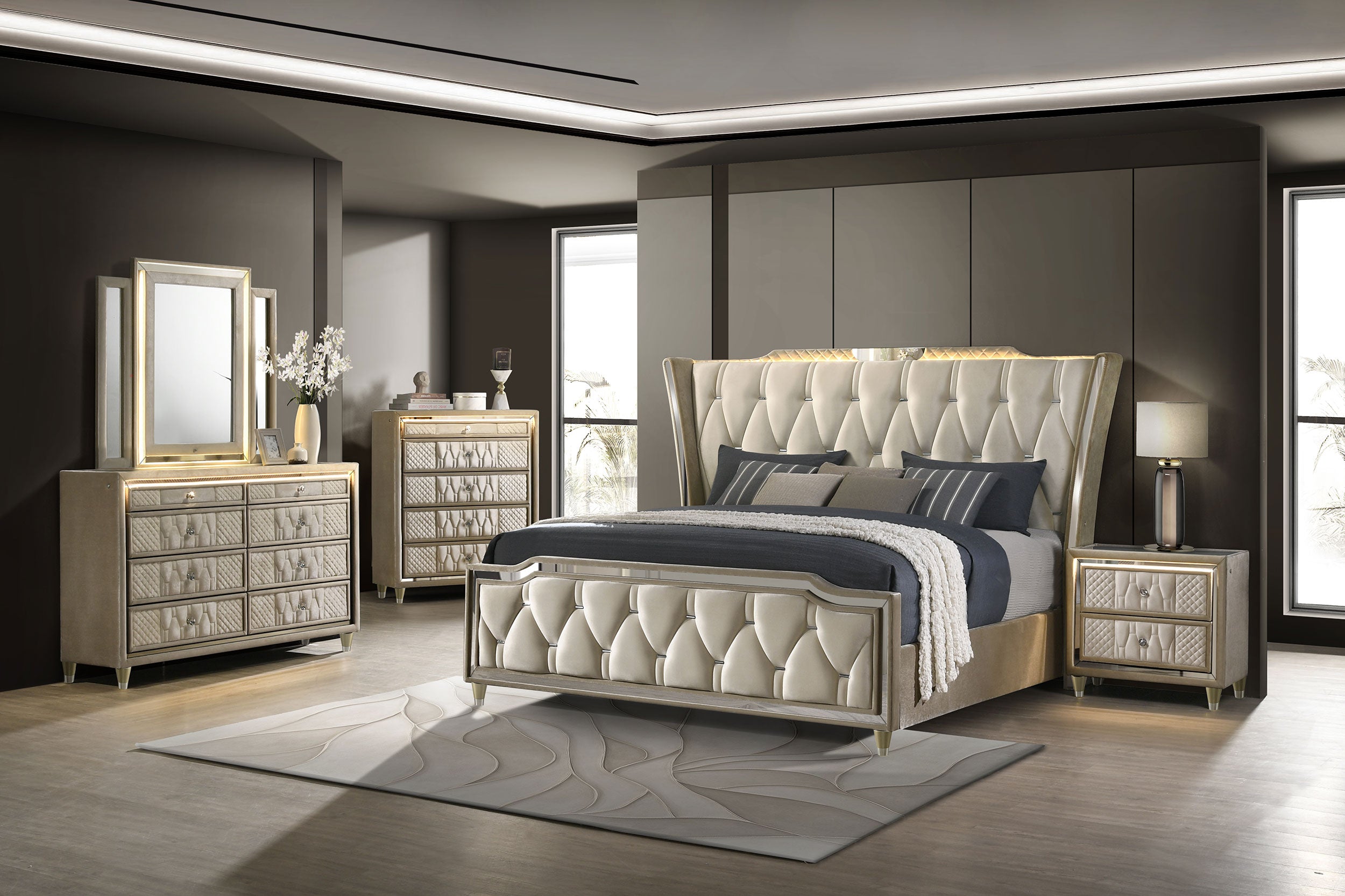 Lorient 8-drawer Led Dresser With Mirror Ivory And Camel
