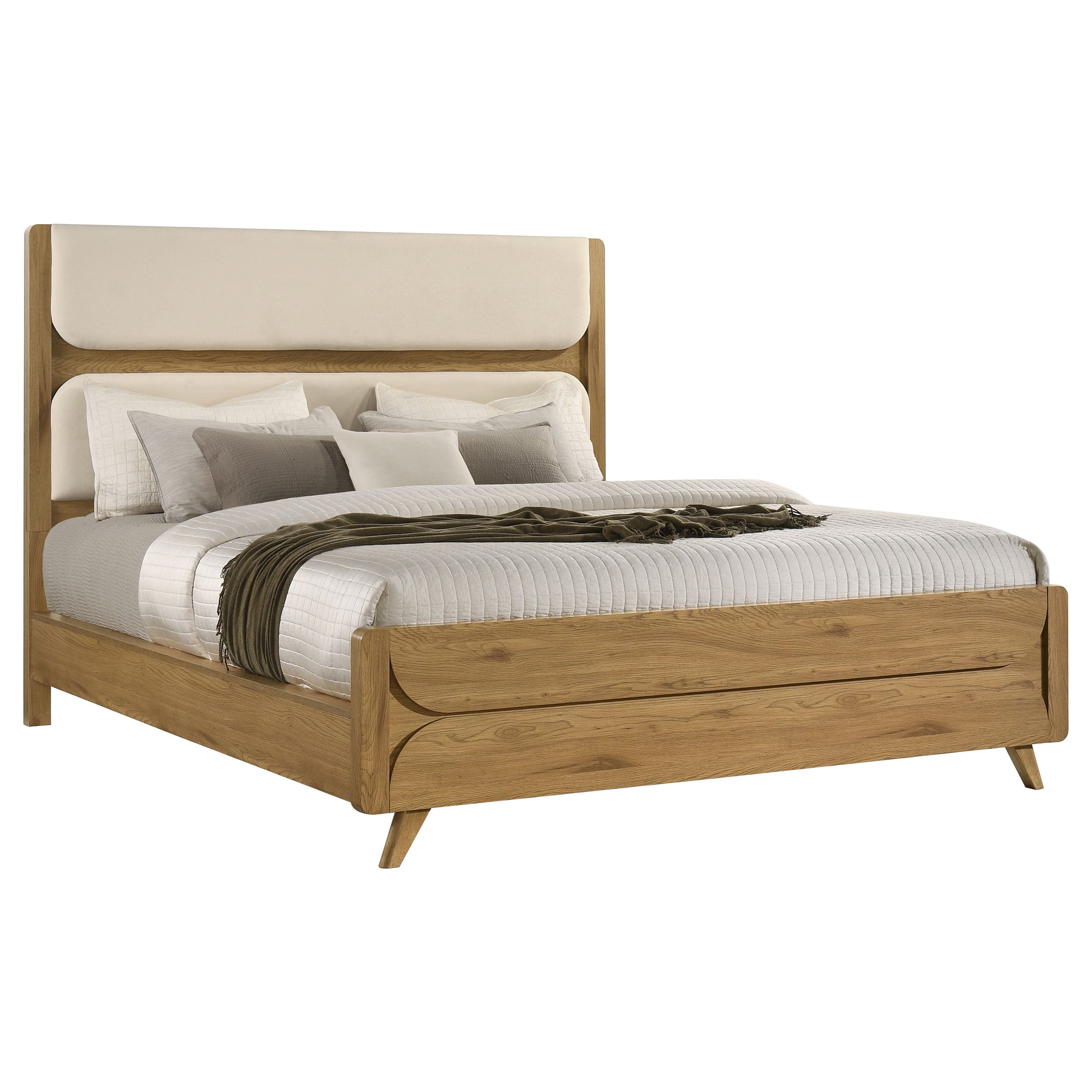 Bennett 62-inch California King Upholstered Panel Bed Cream And Light Oak