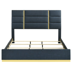 Ines 56-inch Fabric Upholstered Eastern King Panel Bed Navy