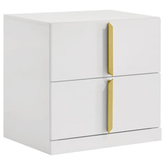 Ines 2-drawer Nightstand Bedside Table White High Gloss
