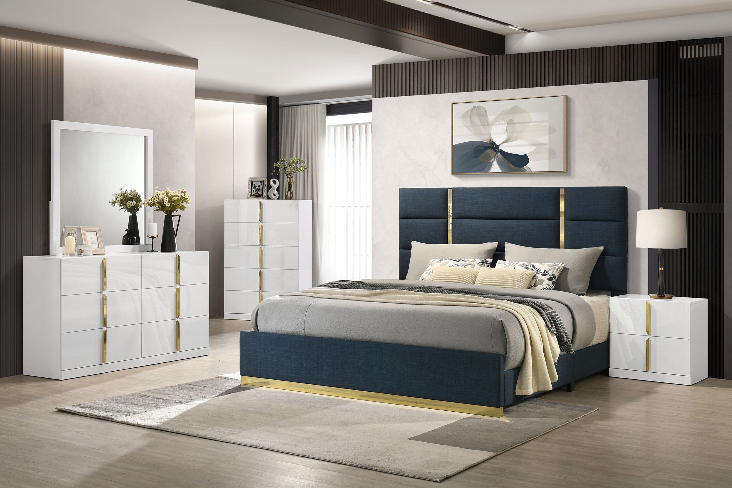 Ines 2-drawer Nightstand Bedside Table White High Gloss