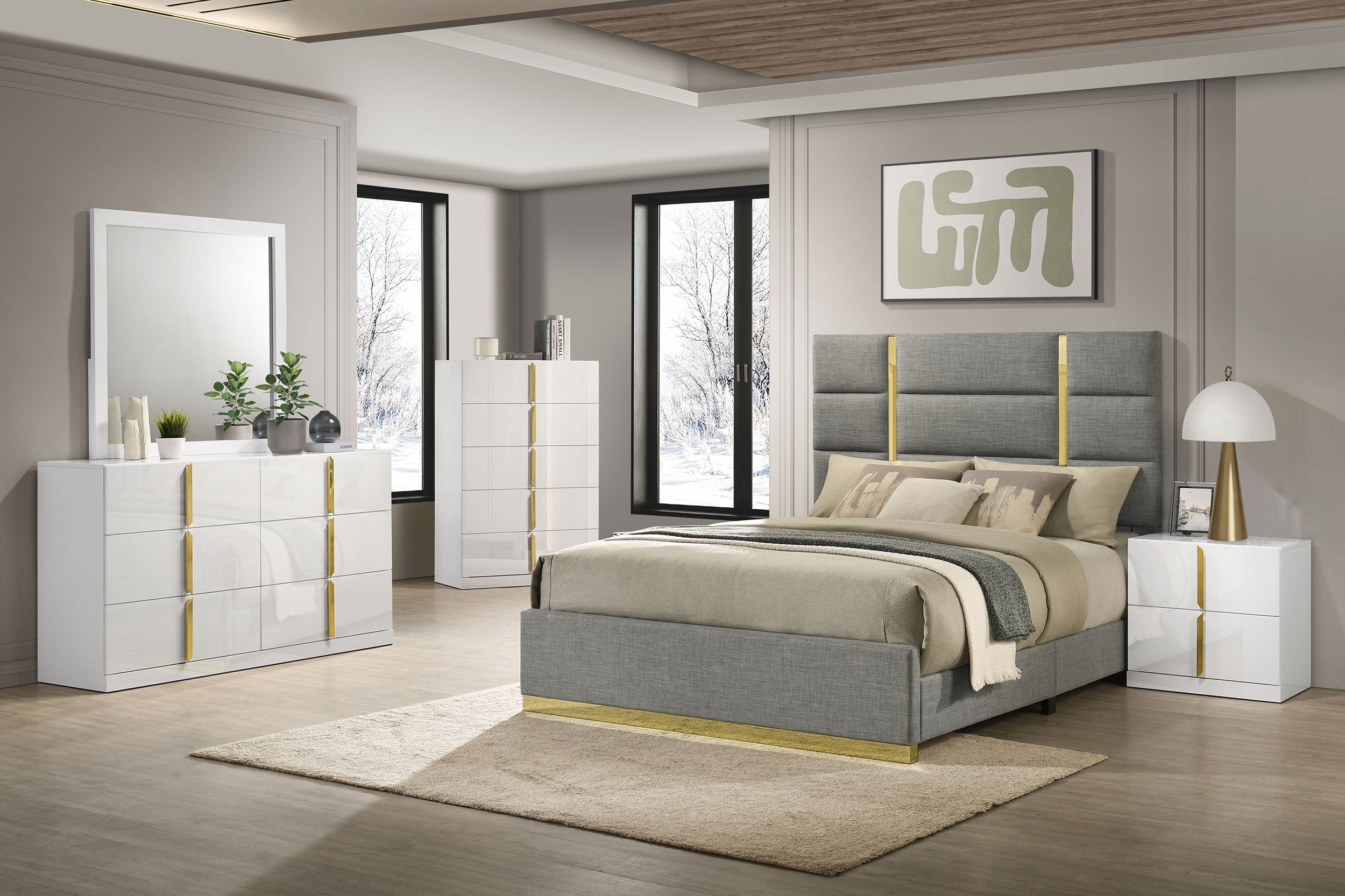Ines 2-drawer Nightstand Bedside Table White High Gloss