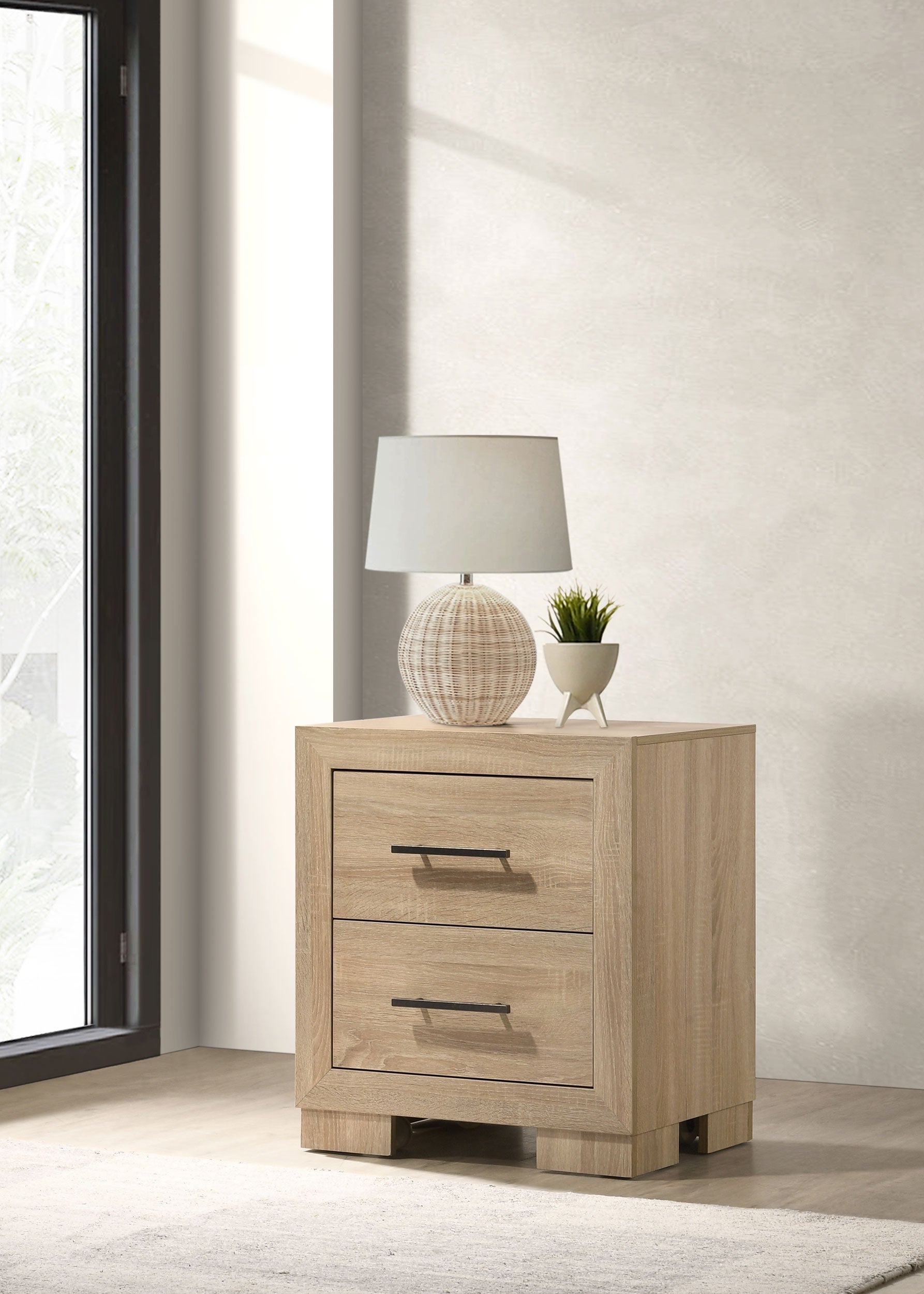 Arielle 2-drawer Bedroom Nightstand With Casters Light Oak