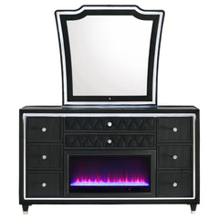 Lorient 8-drawer Led Flame Box Dresser And Mirror Black