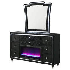 Lorient 8-drawer Led Flame Box Dresser And Mirror Black