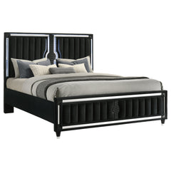 Ravenne Velvet Upholstered California King Led Panel Bed Black