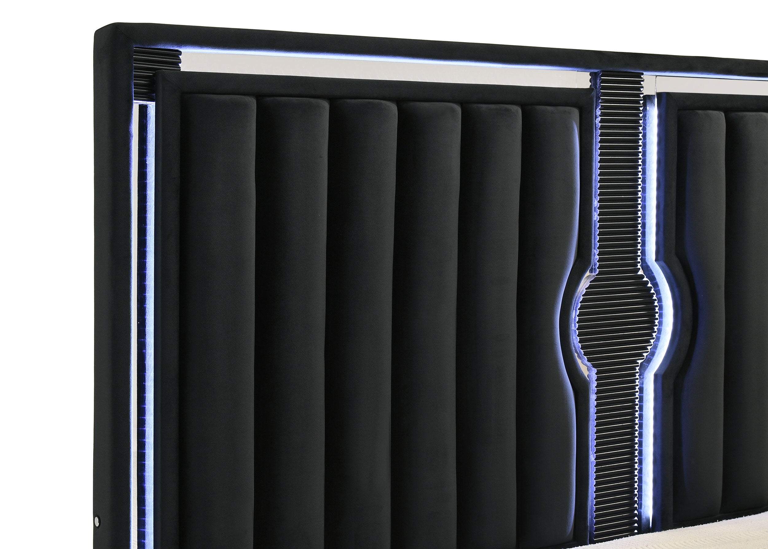 Ravenne Velvet Upholstered California King Led Panel Bed Black