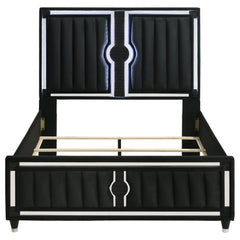 Ravenne Velvet Upholstered Queen Led Panel Bed Black