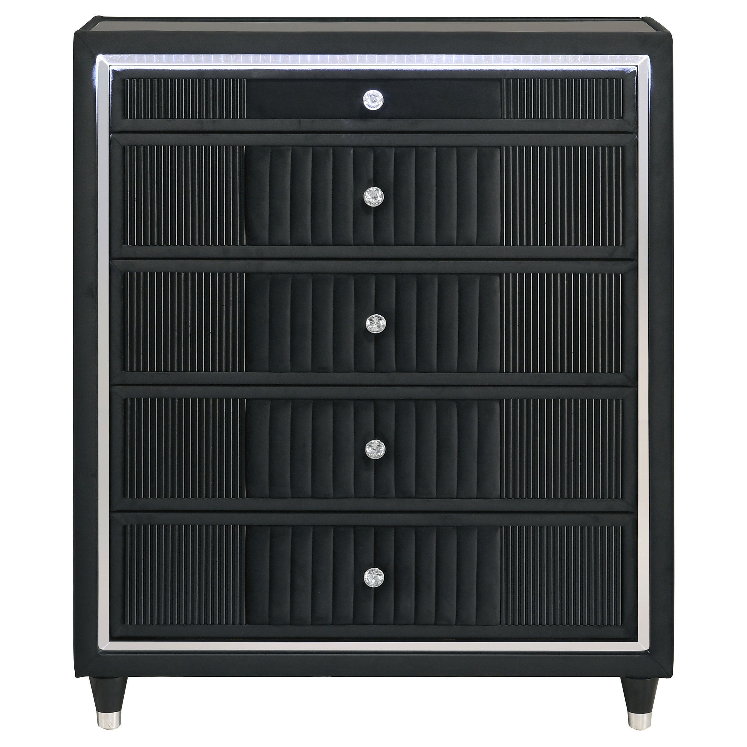 Ravenne 5-drawer Velvet Upholstered Led Chest Of Drawers Black