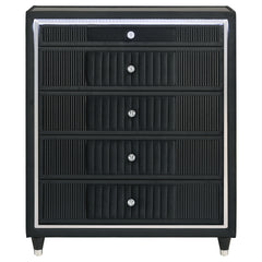Ravenne 5-drawer Velvet Upholstered Led Chest Of Drawers Black