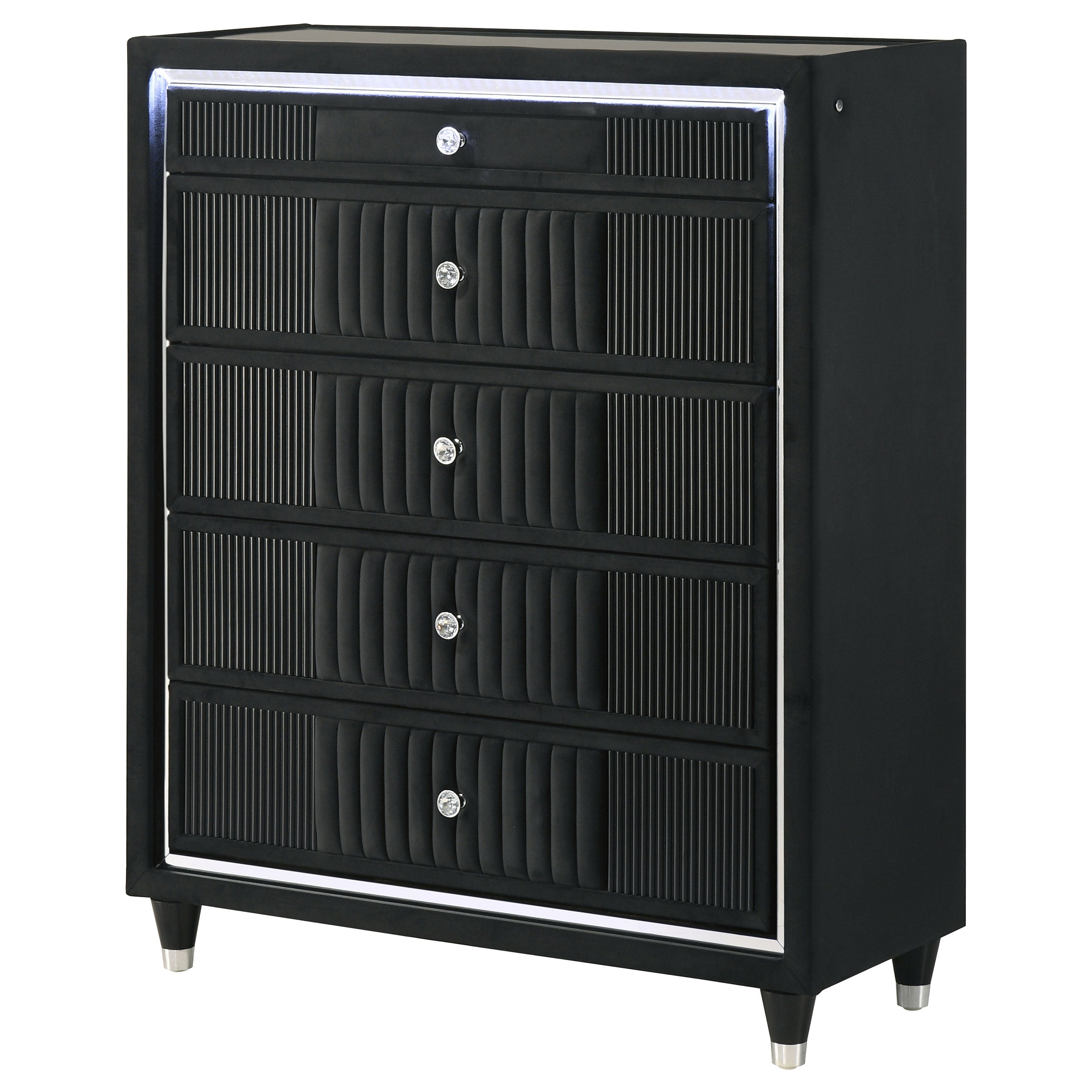 Ravenne 5-drawer Velvet Upholstered Led Chest Of Drawers Black