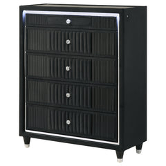 Ravenne 5-drawer Velvet Upholstered Led Chest Of Drawers Black