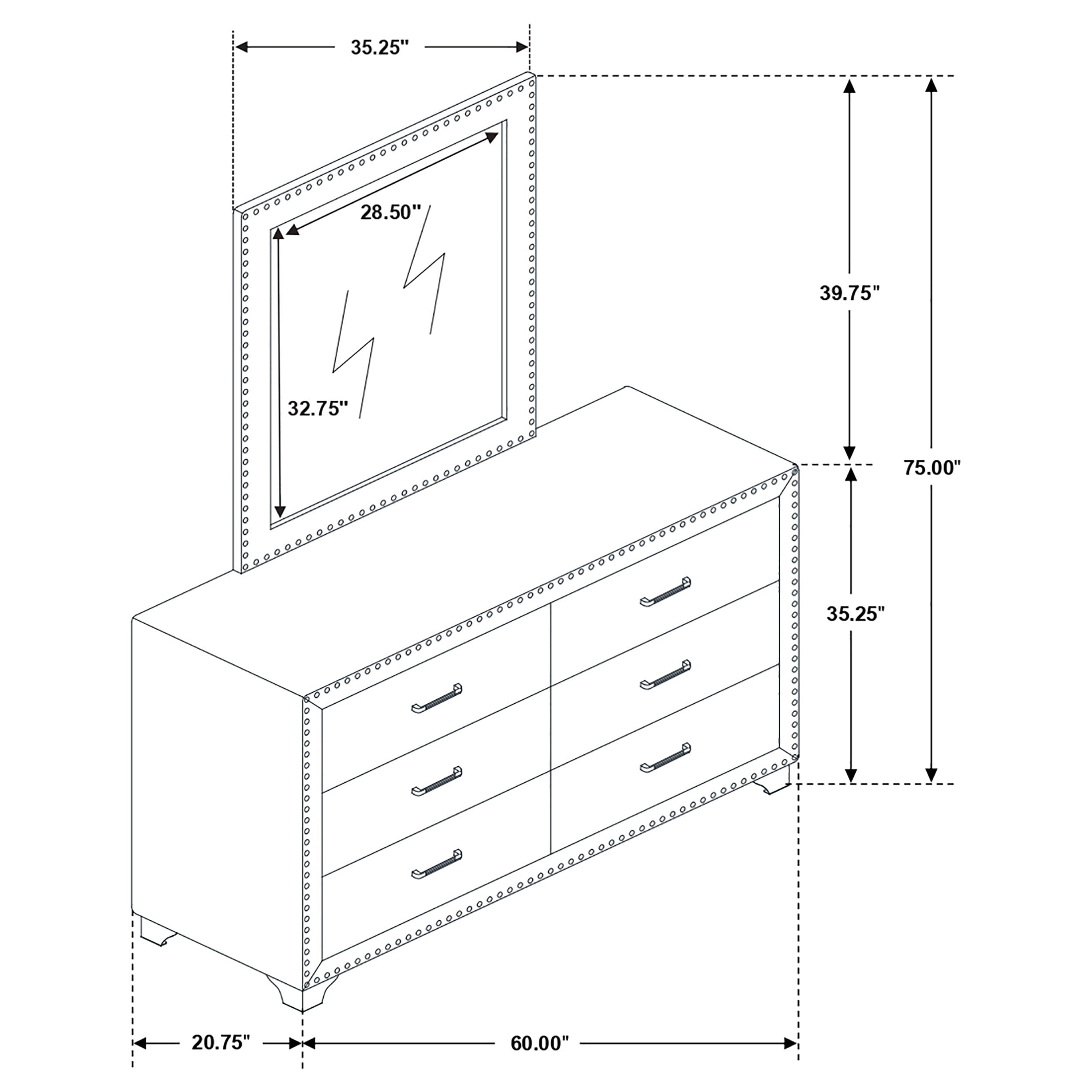 Melody 6-drawer Upholstered Dresser With Mirror Pacific Blue